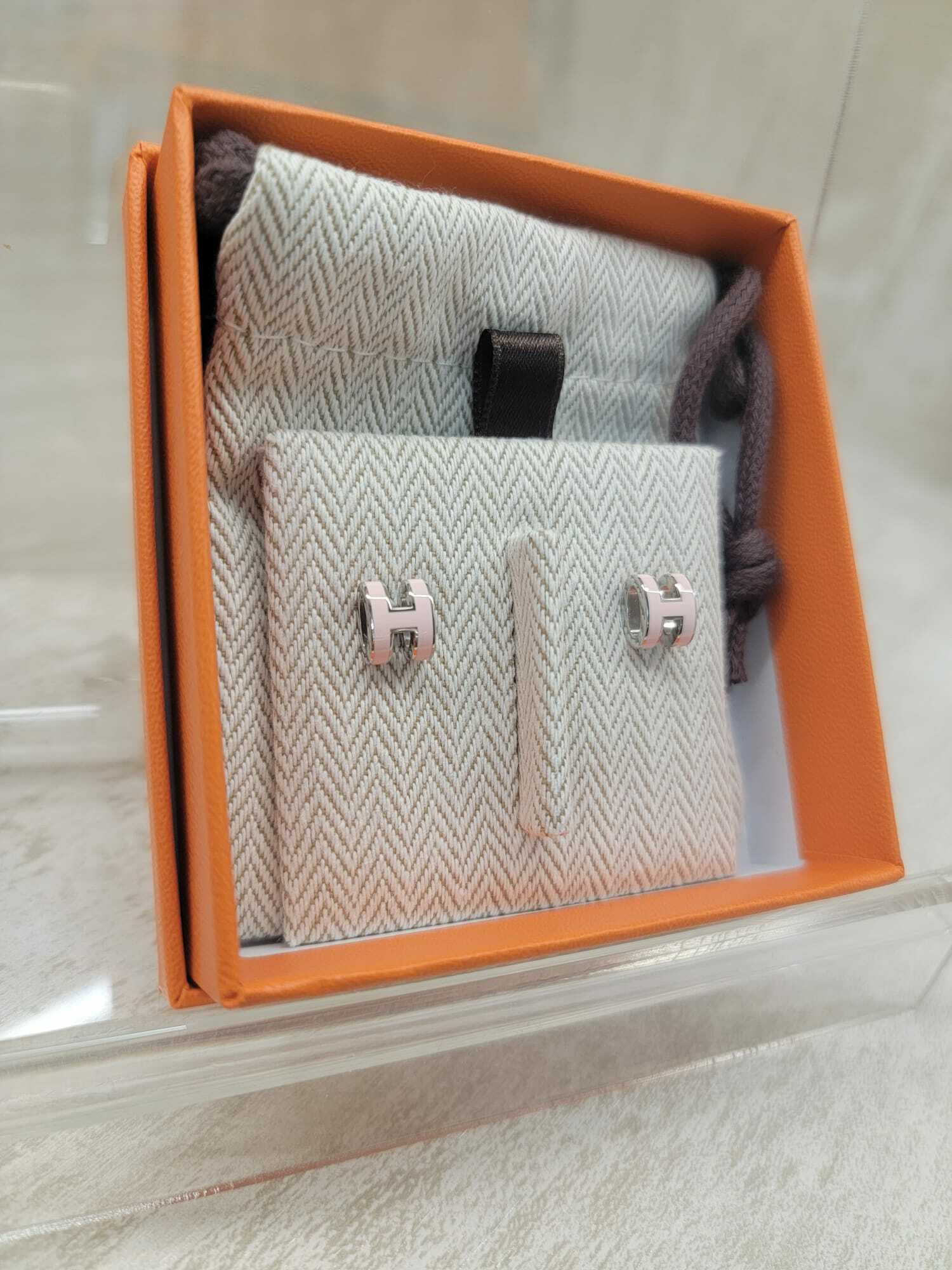 HERMES Mini pop h earrings ROSE DRAGEE silver 耳環 淺粉 銀
