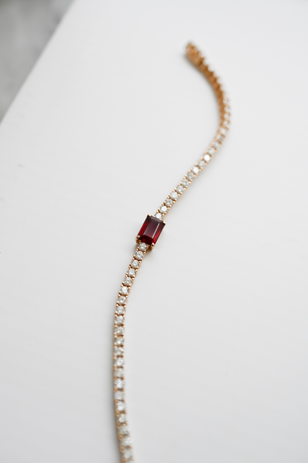 18K Emerald Cut Ruby with Tennis Bracelet