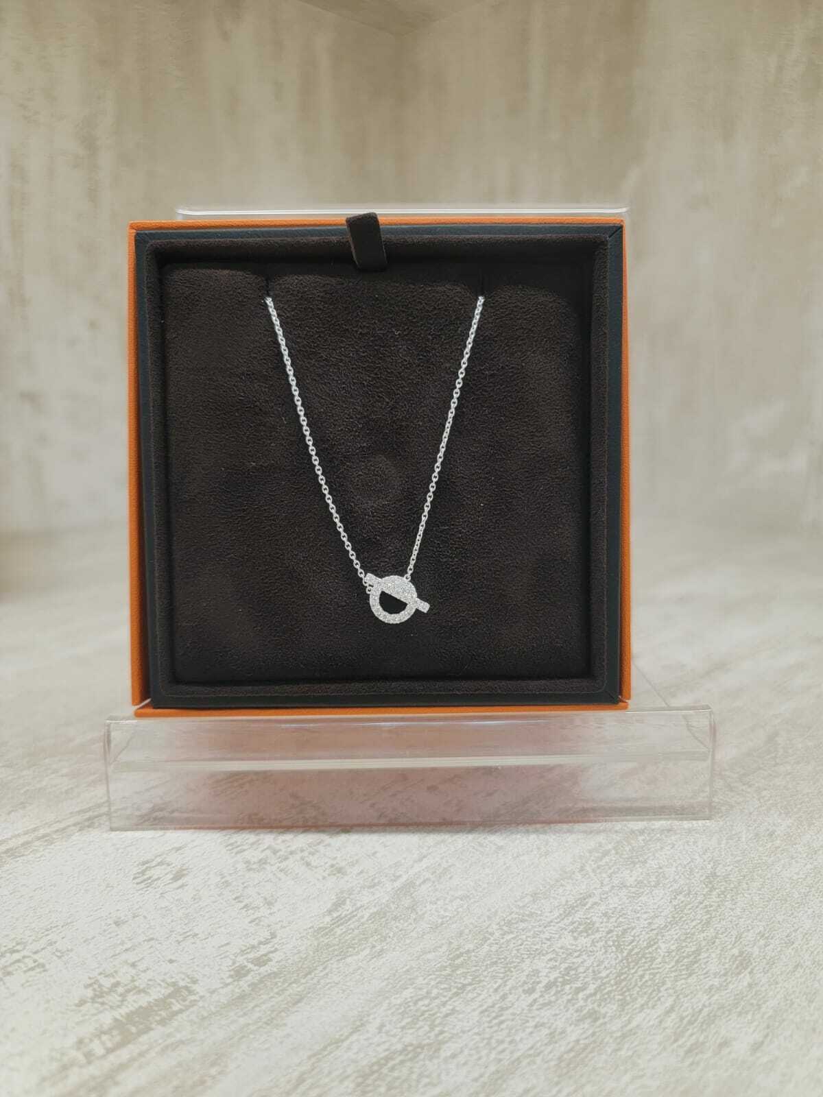 HERMES 18K White Gold Finesse Necklace  with diamond 小Q 頸鏈 18K白金鑽石