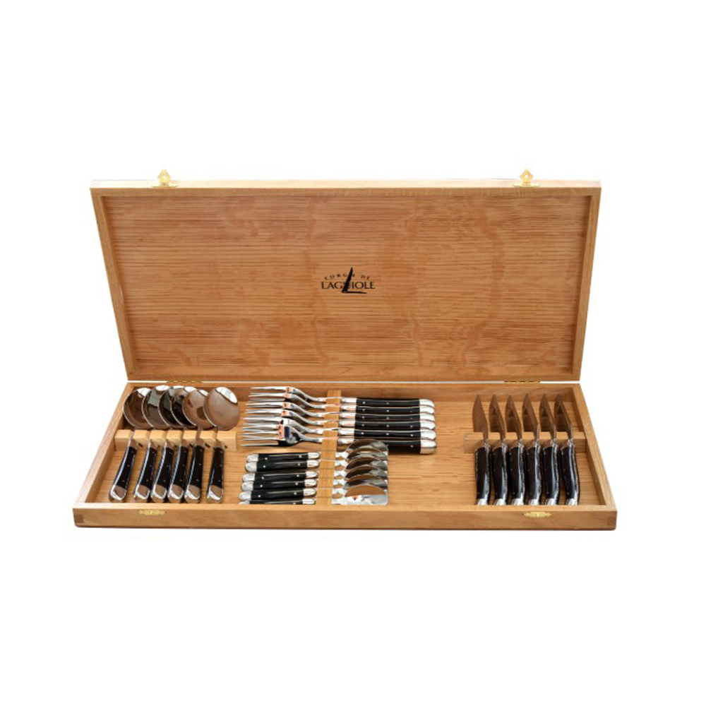 FORGE DE LAGUIOLE | 白牛角握柄餐具24件精裝木禮盒組 (亮面)
