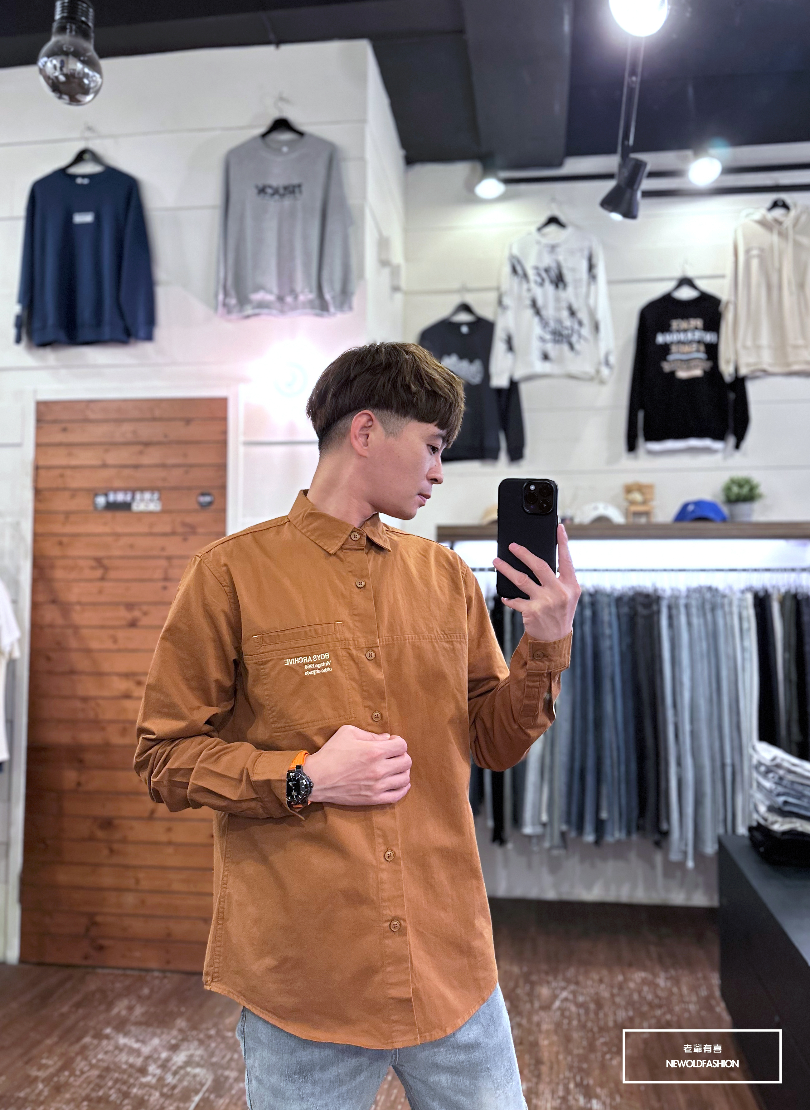 『新品上市』重磅拼接刺繡口袋襯衫-咖(NOF2209B8877)