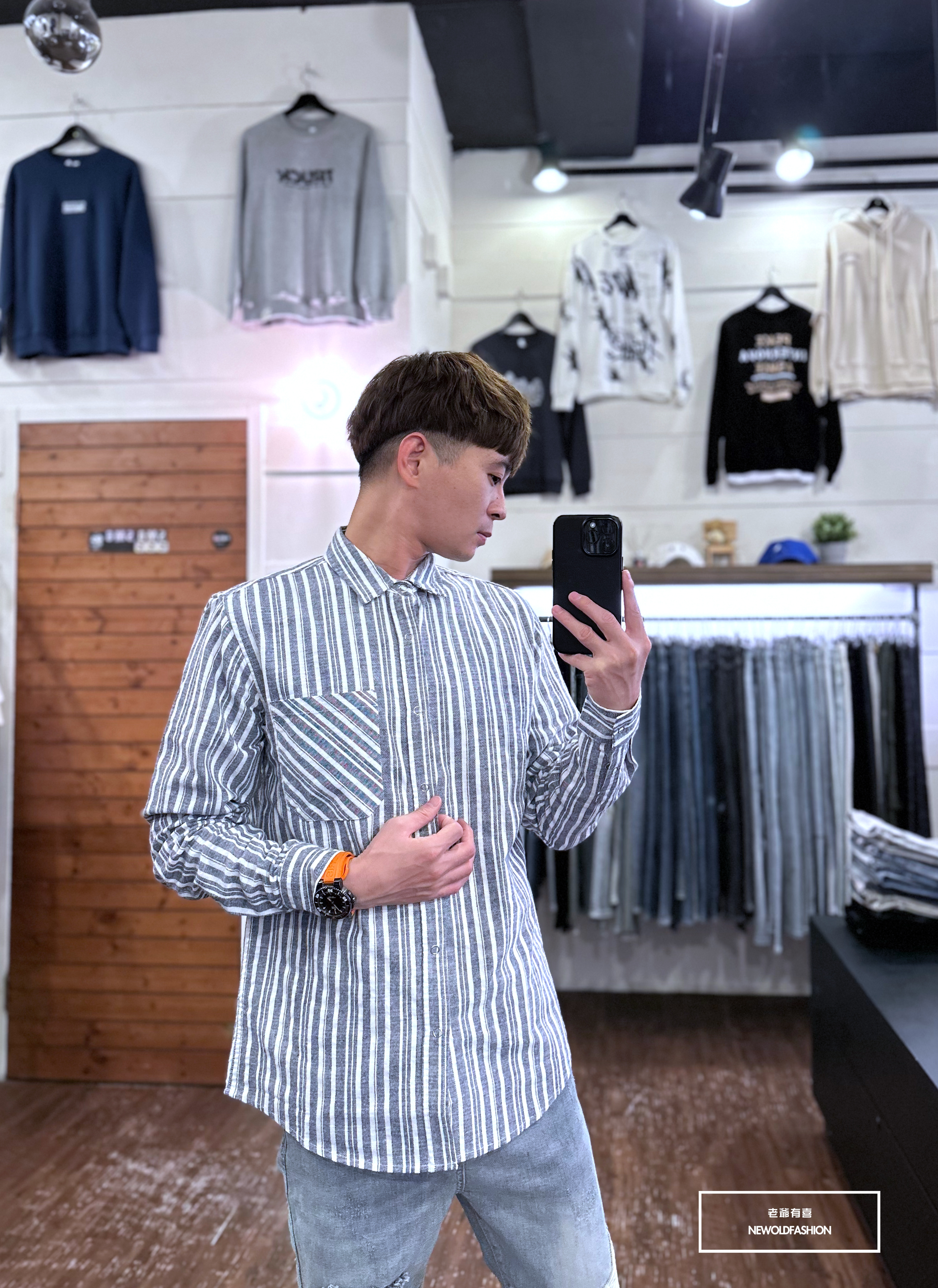 『新品上市』重磅條紋口袋襯衫-藍(NOF2209B8872)