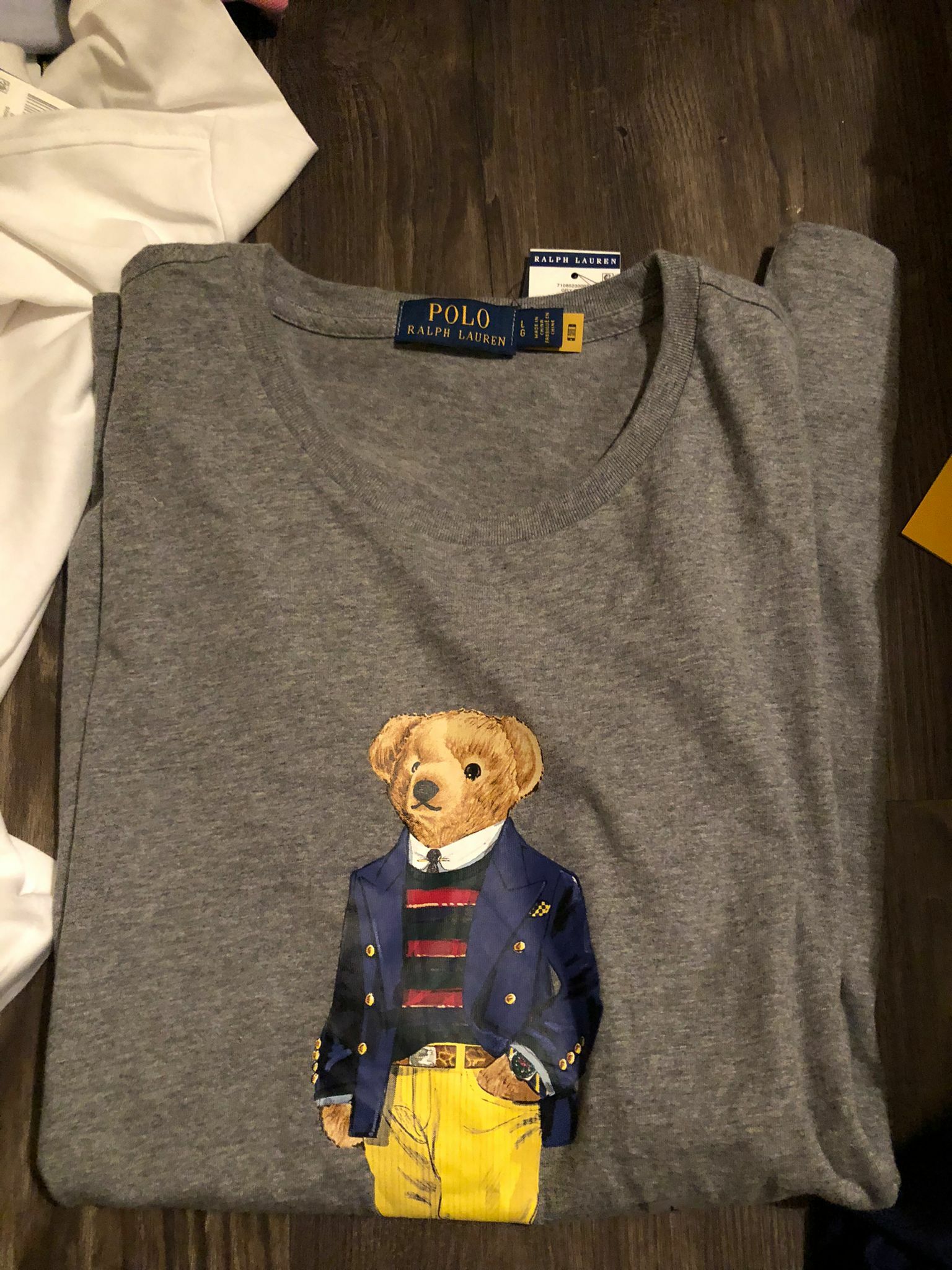 [U] POLO RALPH LAUREN POLO MEN'S TEDDY BEAR PRINT T-SHIRT, GRAY BEAR, 710852300024-GRY BEAR (UPR204)