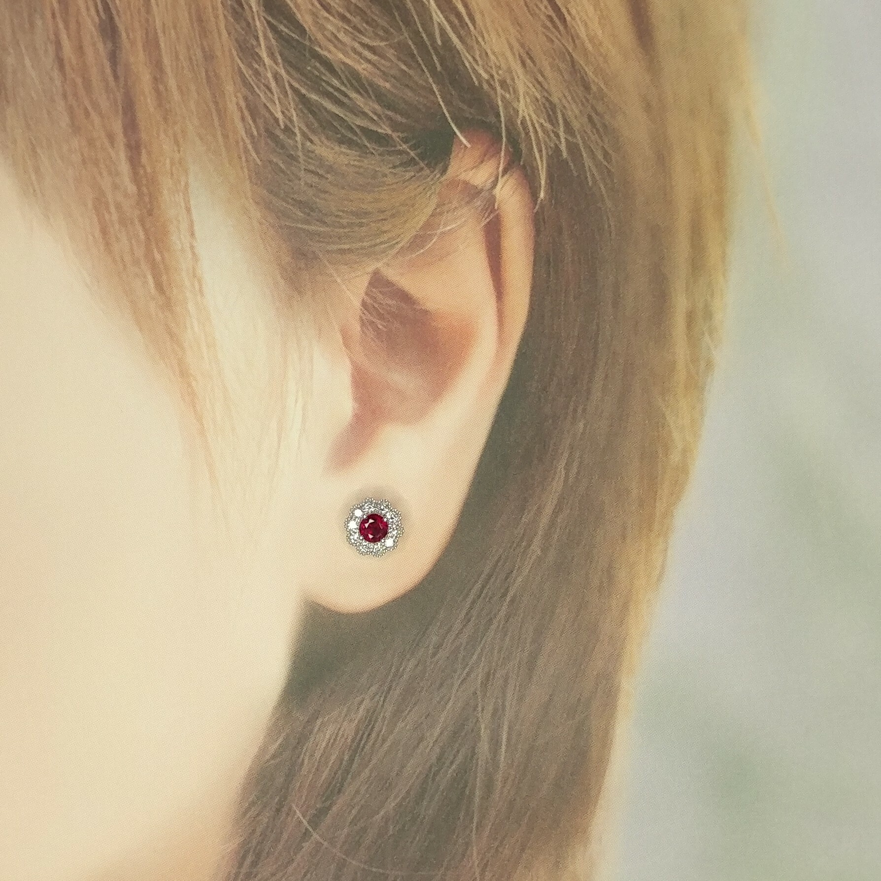 18K White Gold 0.83ct Ruby and Diamond Earrings