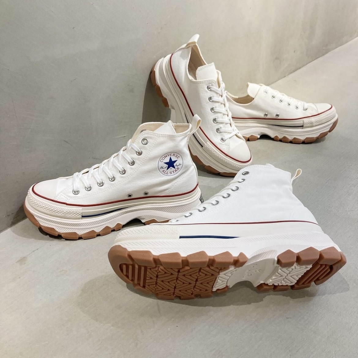 converse trekwave 焦糖小厚底 白色