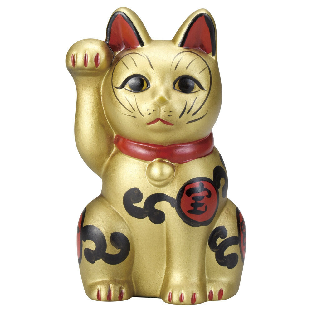 日式陶瓷古色吉祥維新猫擺設(金色) (日本製)