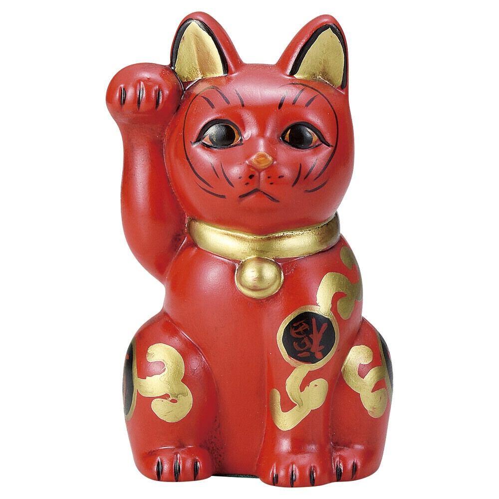 日式陶瓷古色吉祥維新猫擺設(紅色) (日本製)