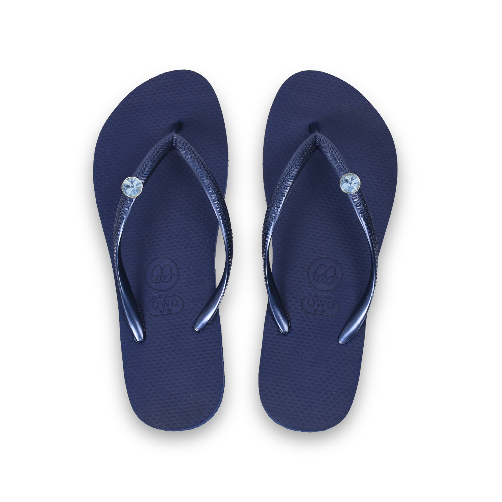 淡藍色衛星石+女款經典平底夾腳拖鞋 國際知名水鑽元素