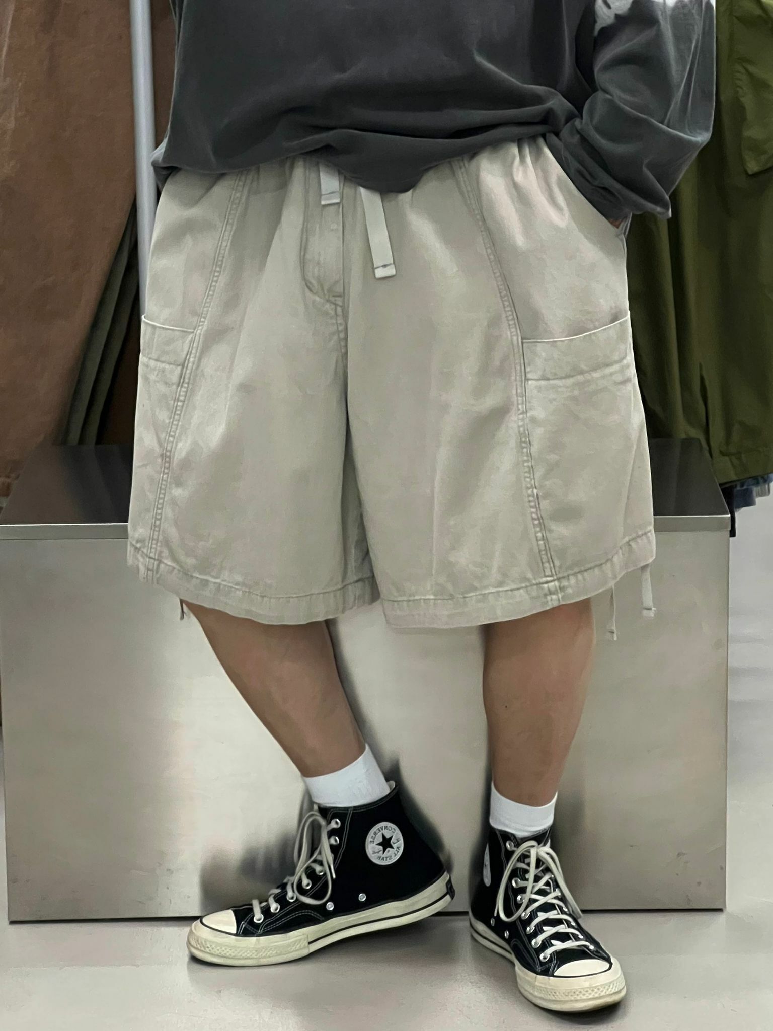 闊身工裝索帶短褲 P1133