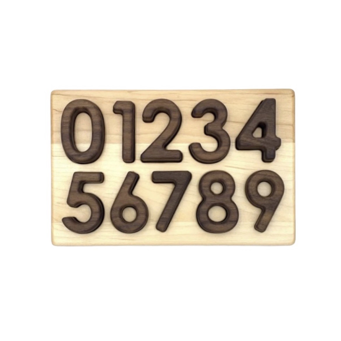 0-9數字拼圖- 黑胡桃木字母+楓木底板
