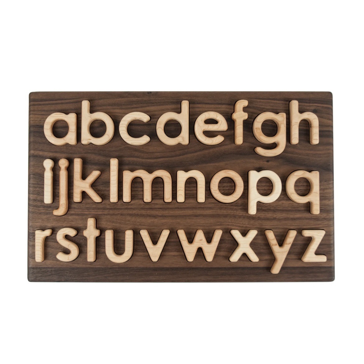 小寫字母拼圖- 楓木字母+黑胡桃木底板