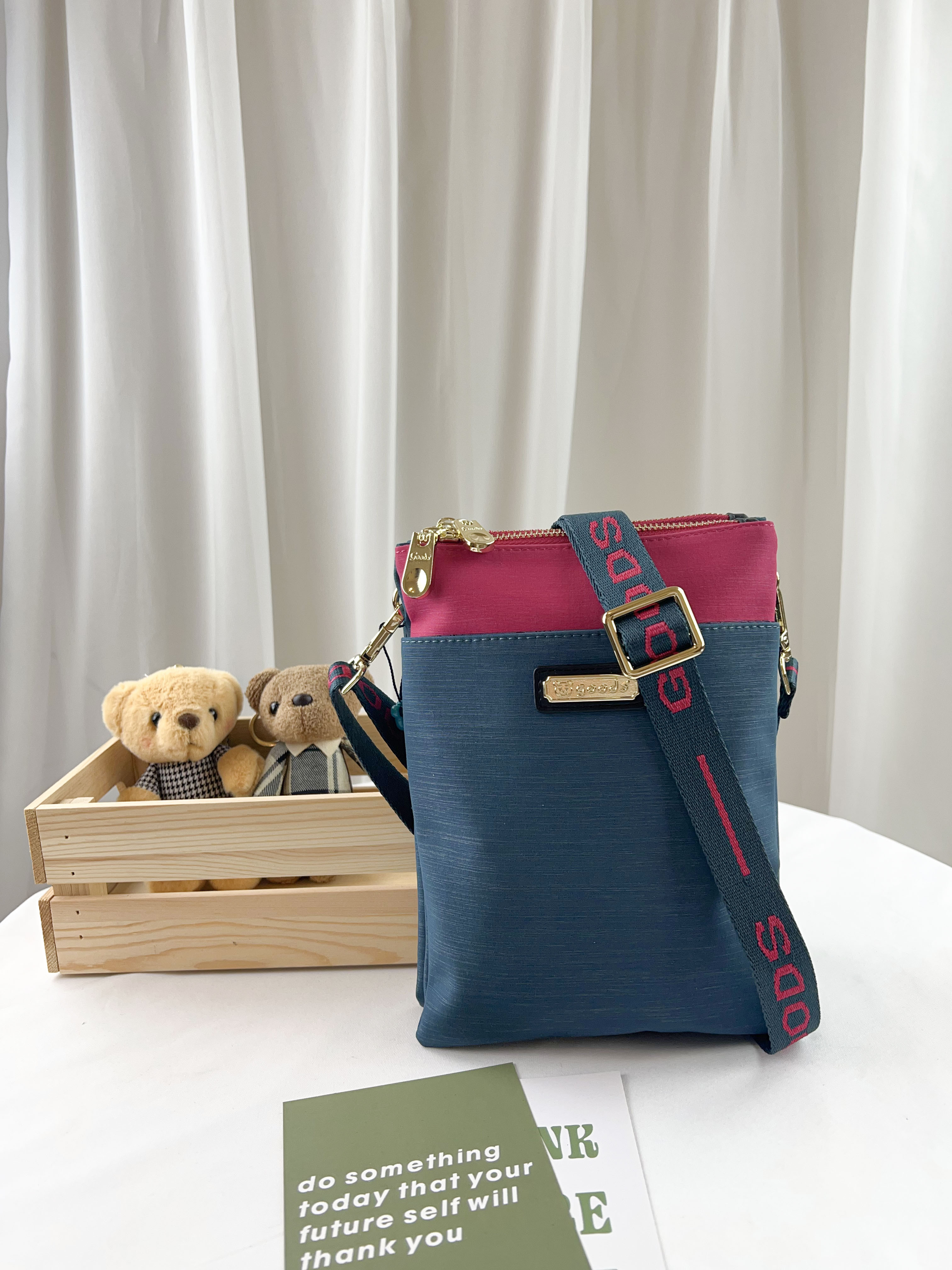 GOODS 綠桃拼色 雙層手機側背包 #2505-1