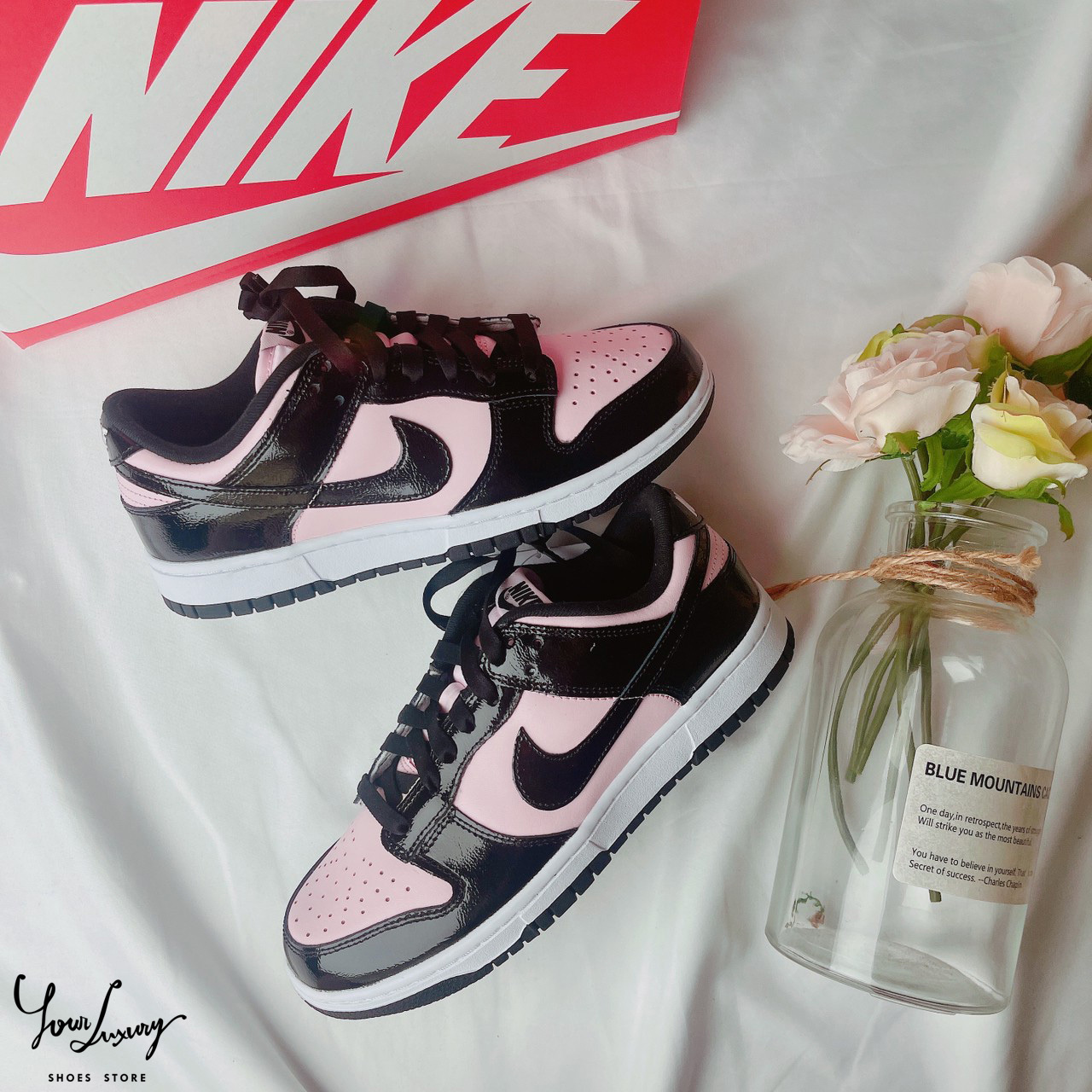 【Luxury】WMNS Dunk Low Essential Black Patent Leather 黑粉 DJ9955-600