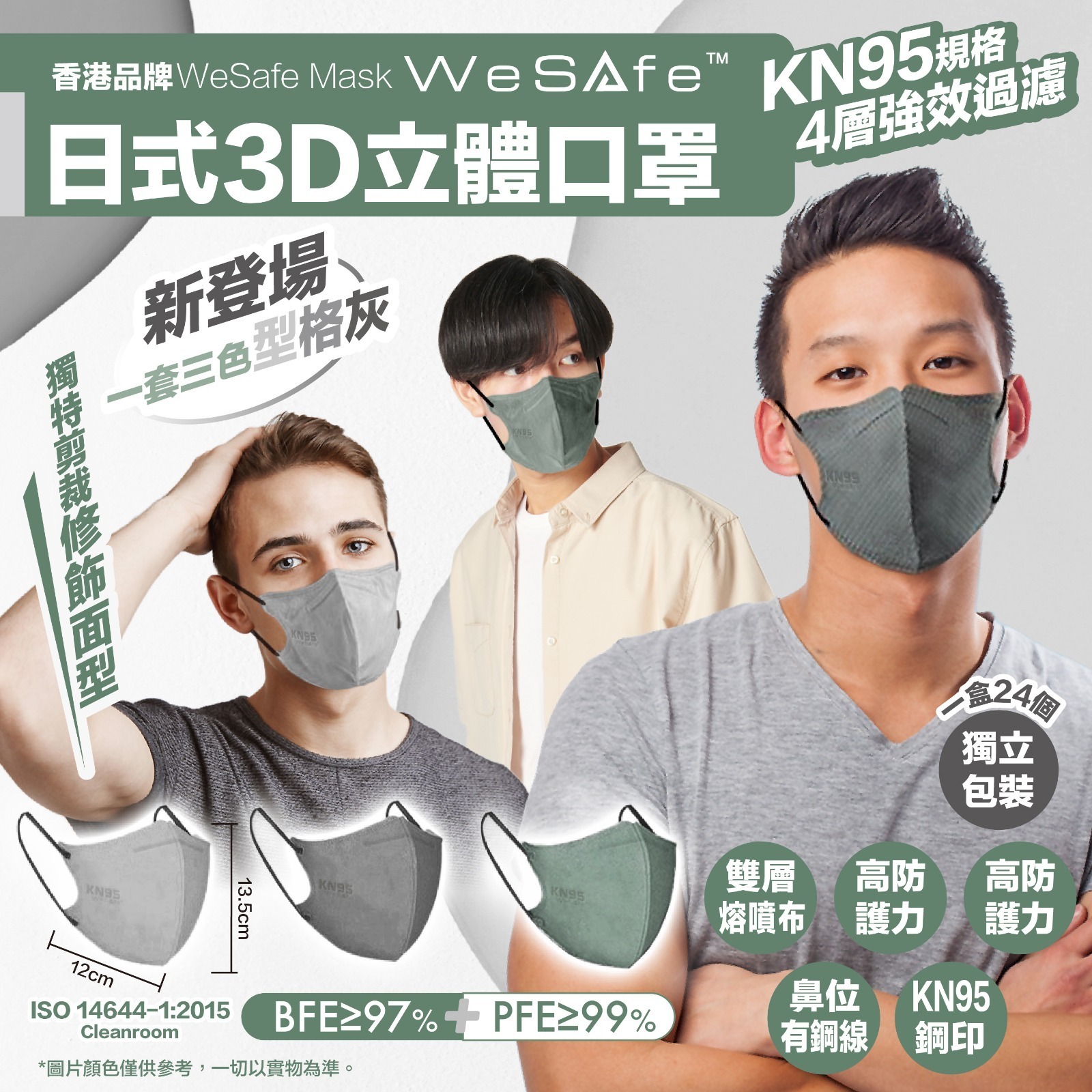 WeSafe 3D立體口罩型格灰系列24入