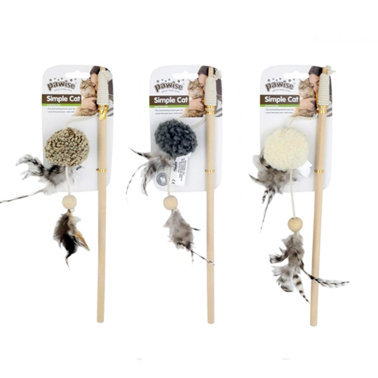 Pawise⎜毛巾料波波羽毛貓棒 (白色/杏色/灰色)（No.28258)