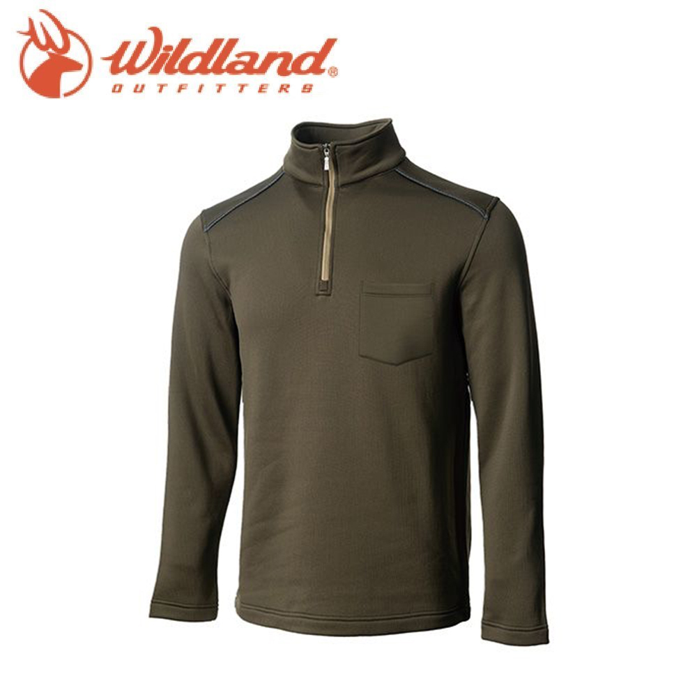 Wildland 荒野 0A72620 彈性立領拉鍊保暖上衣 男款 (墨綠) 輕量保暖/彈性舒適/旅遊 12W72620