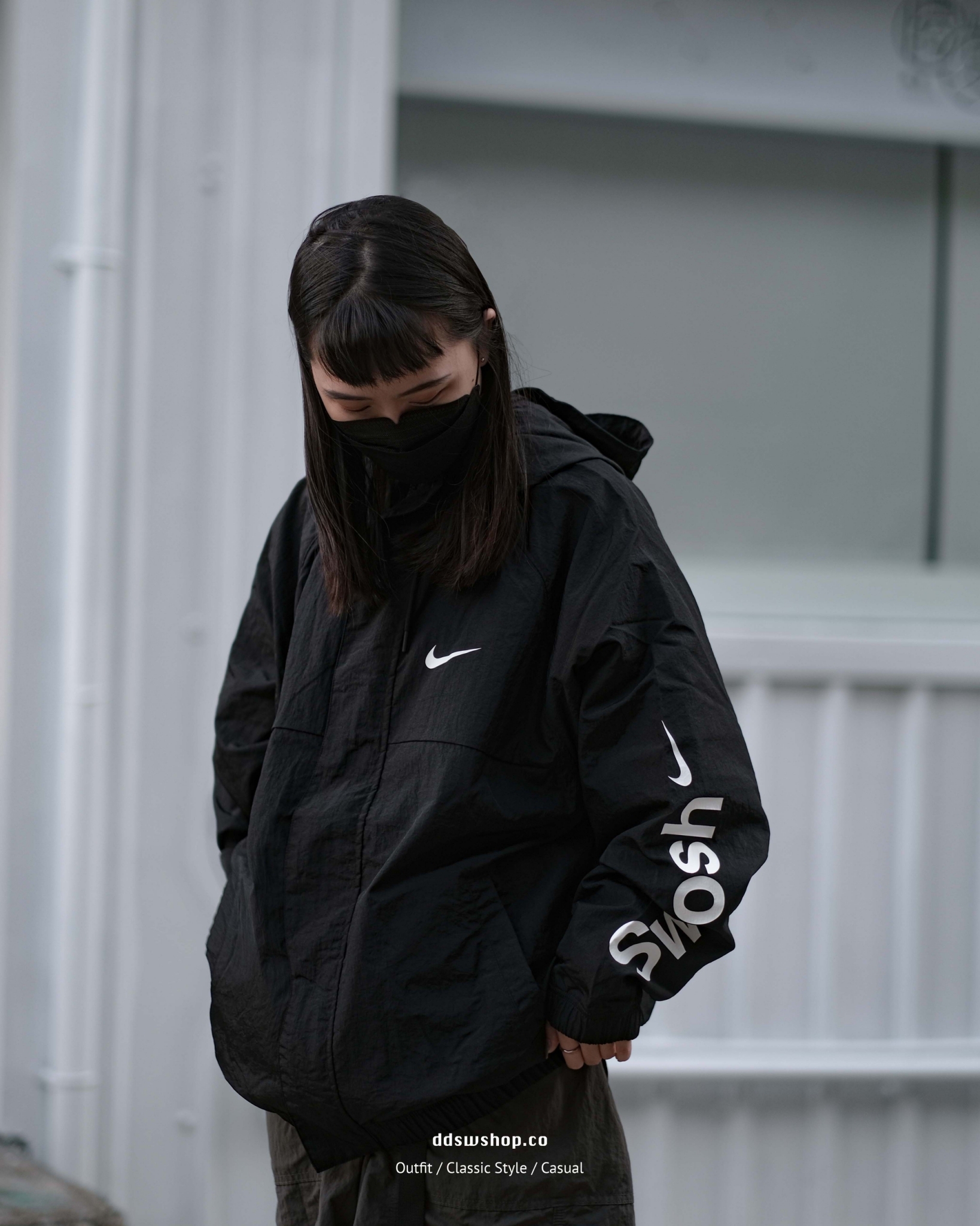 "現貨" Nike Alphabet Logo Printing Colorblock Hooded Jacket 外套 連帽 防風外套 內網眼 黑色 DX6311-010