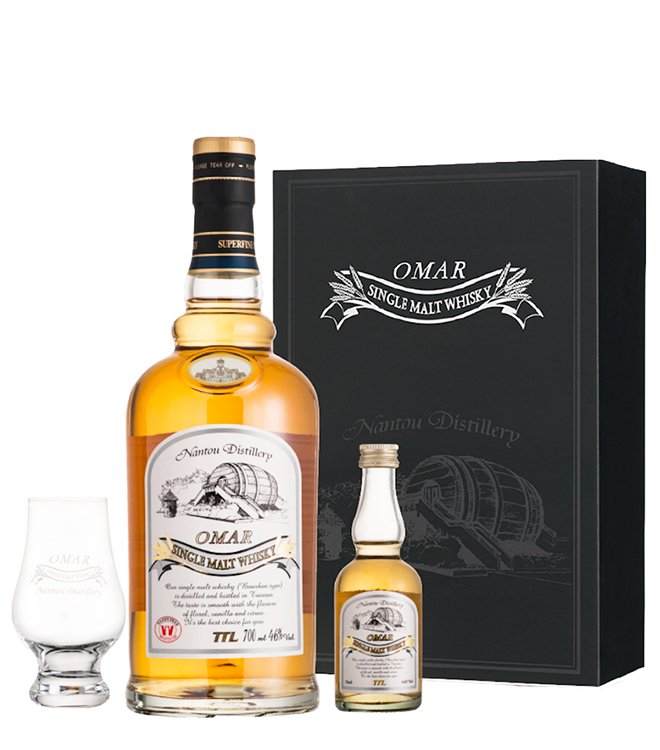OMAR Bourbon Single Malt Whisky GiftBox 700mL + 50mL + 1 glass