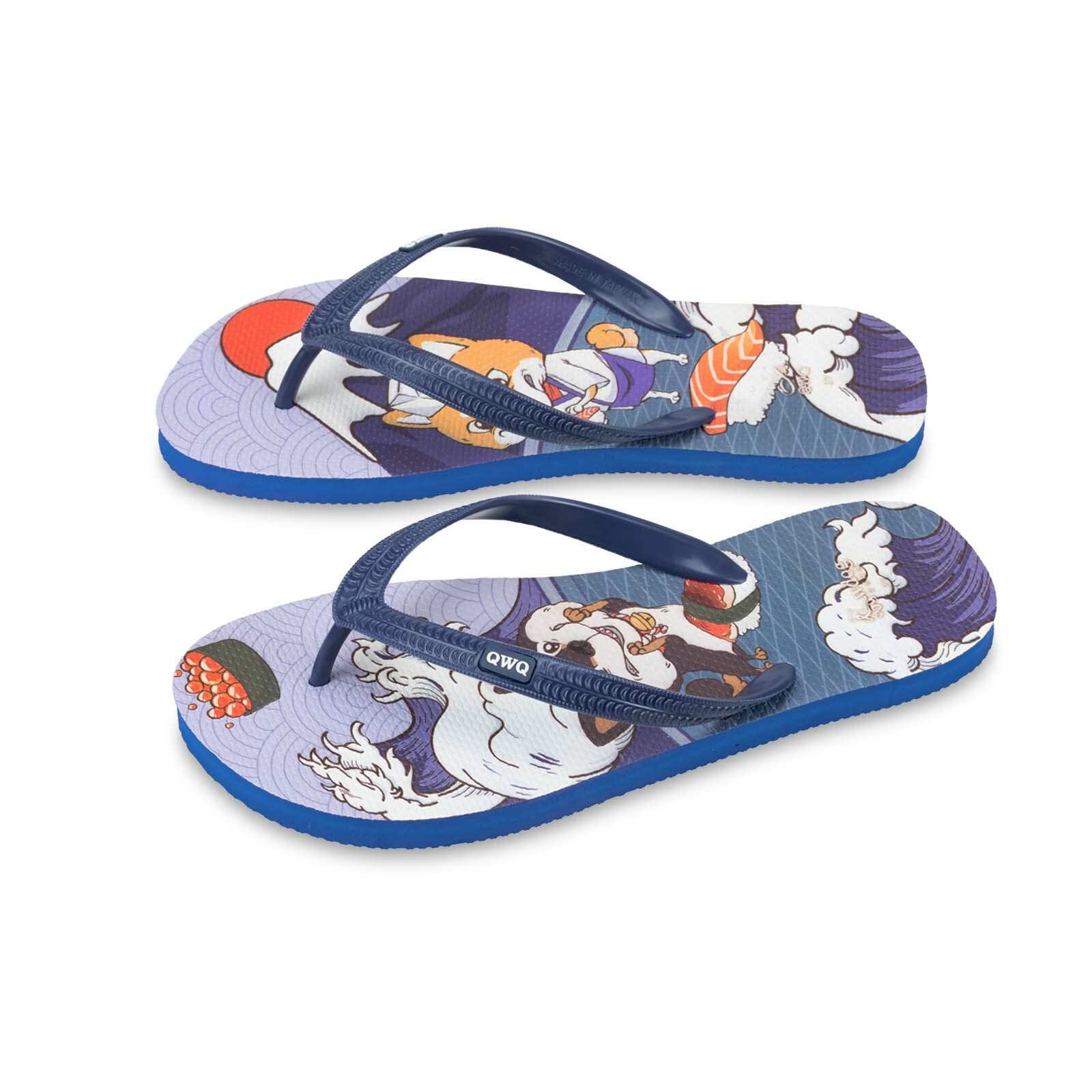 汪來汪趣 柴犬 生魚片 男款粗帶人字夾腳拖鞋 藏青藍