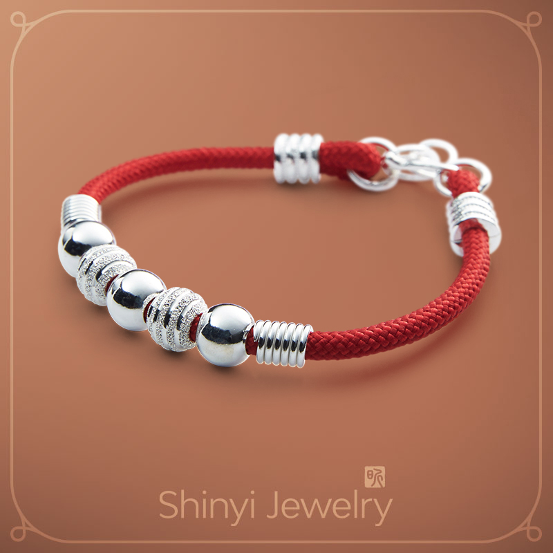 足銀轉運珠紅繩手鍊(大)