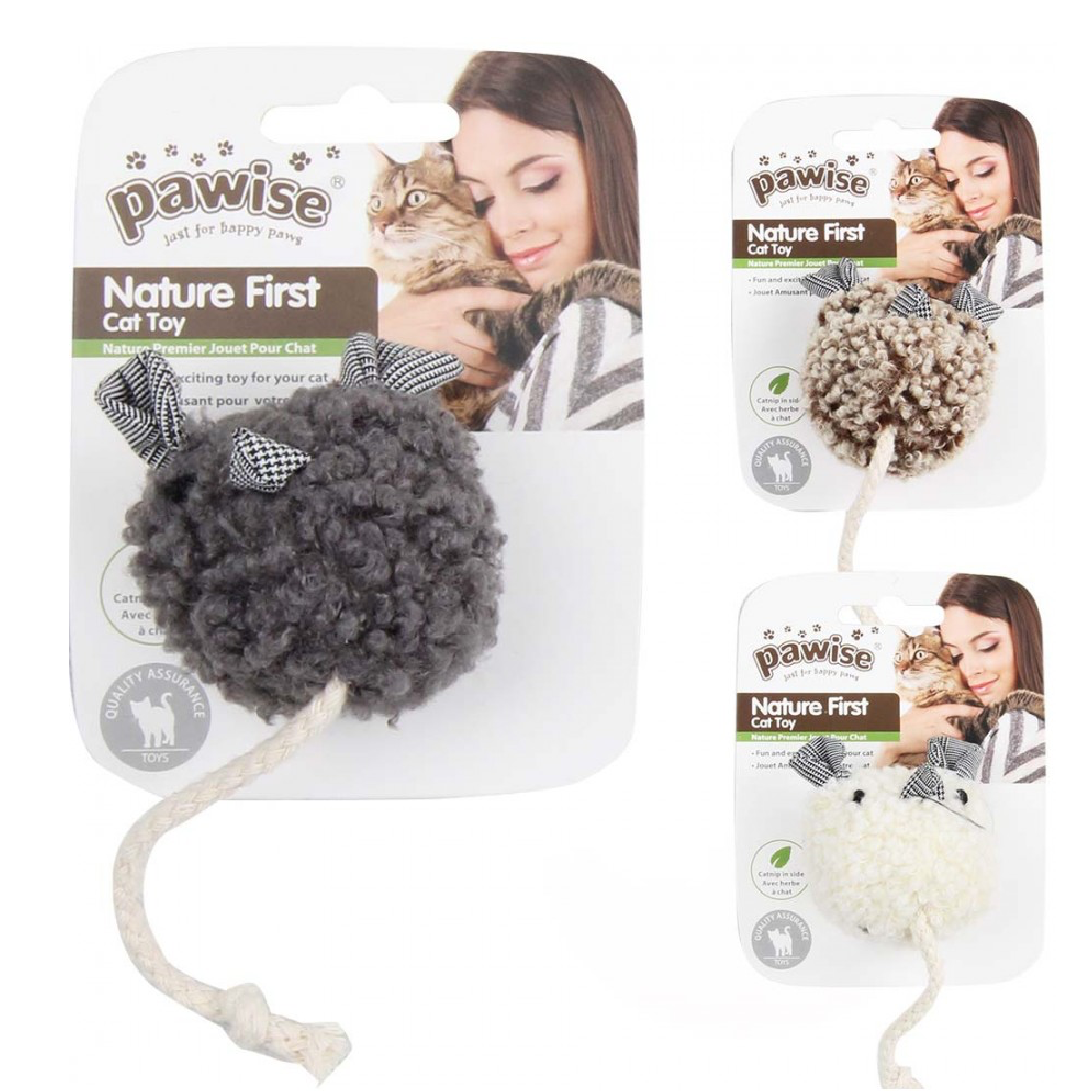 Pawise⎜老鼠頭波波貓玩具 (灰色/杏色/白色)（No.28253)