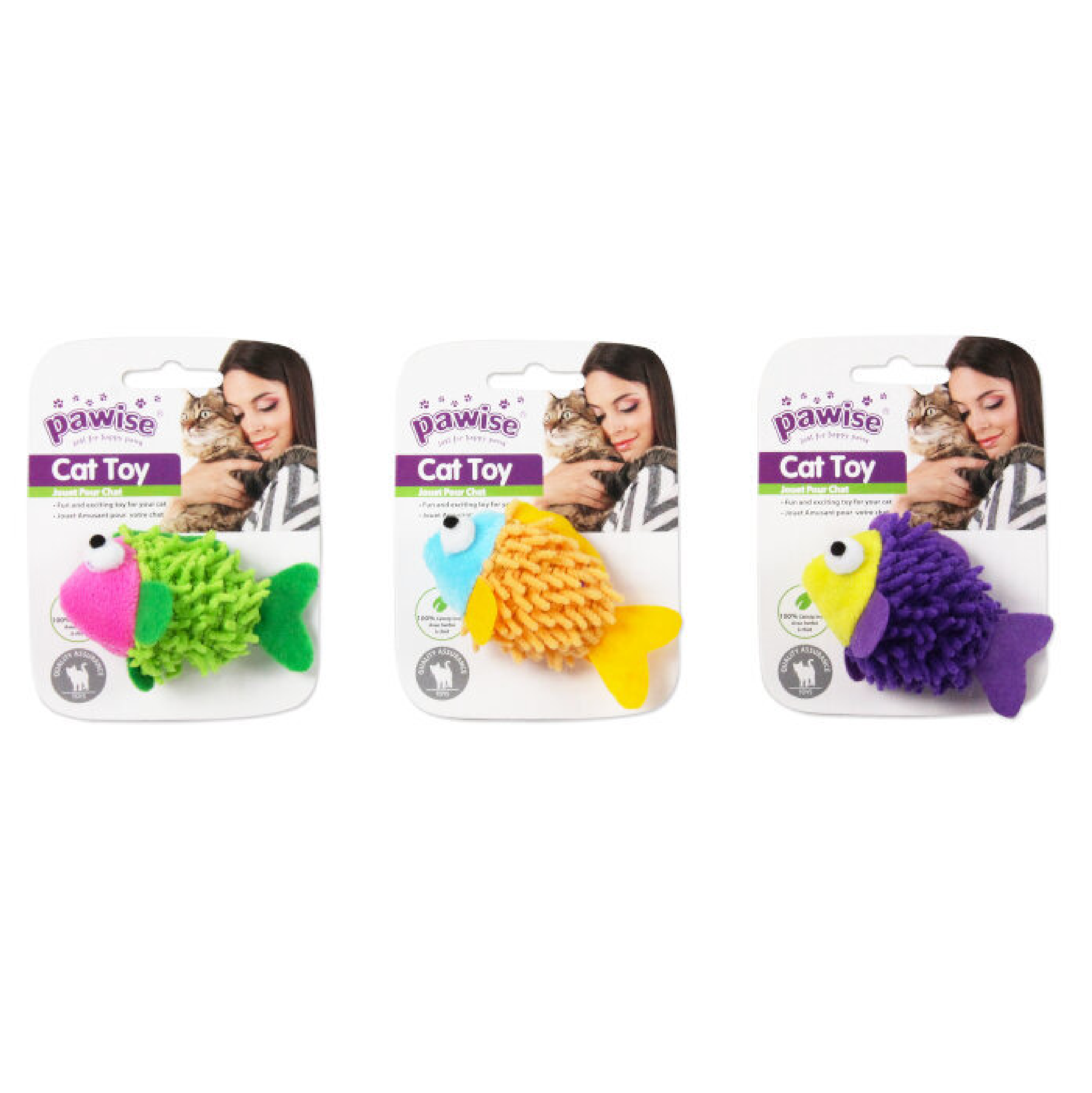 Pawise⎜毛巾魚貓玩具 (綠色/橙色/紫色)（NO.28296)