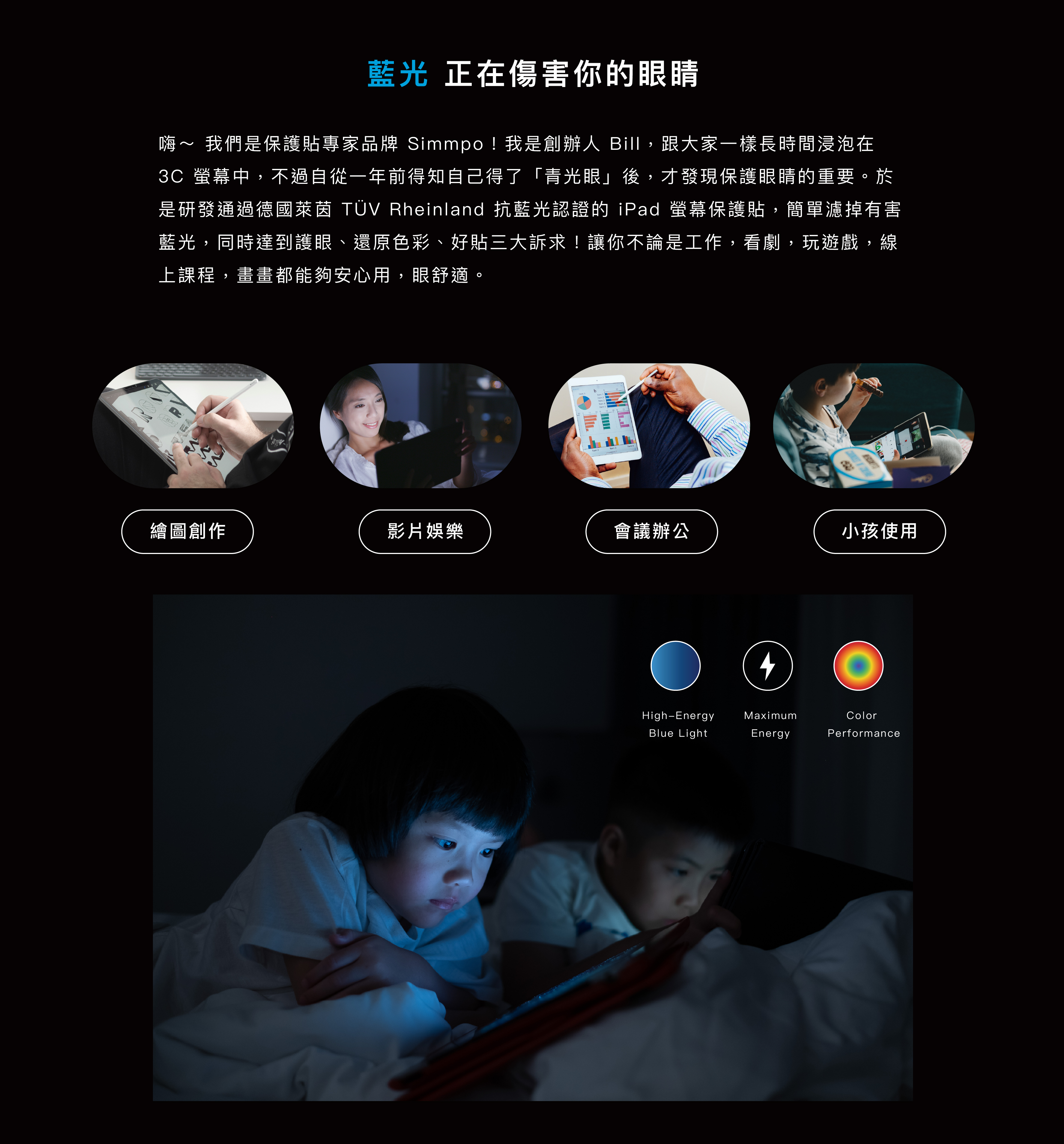 Simmpo iPad TÜV抗藍光簡單貼 玻璃膜 全台灣多位眼科醫師一致推薦
