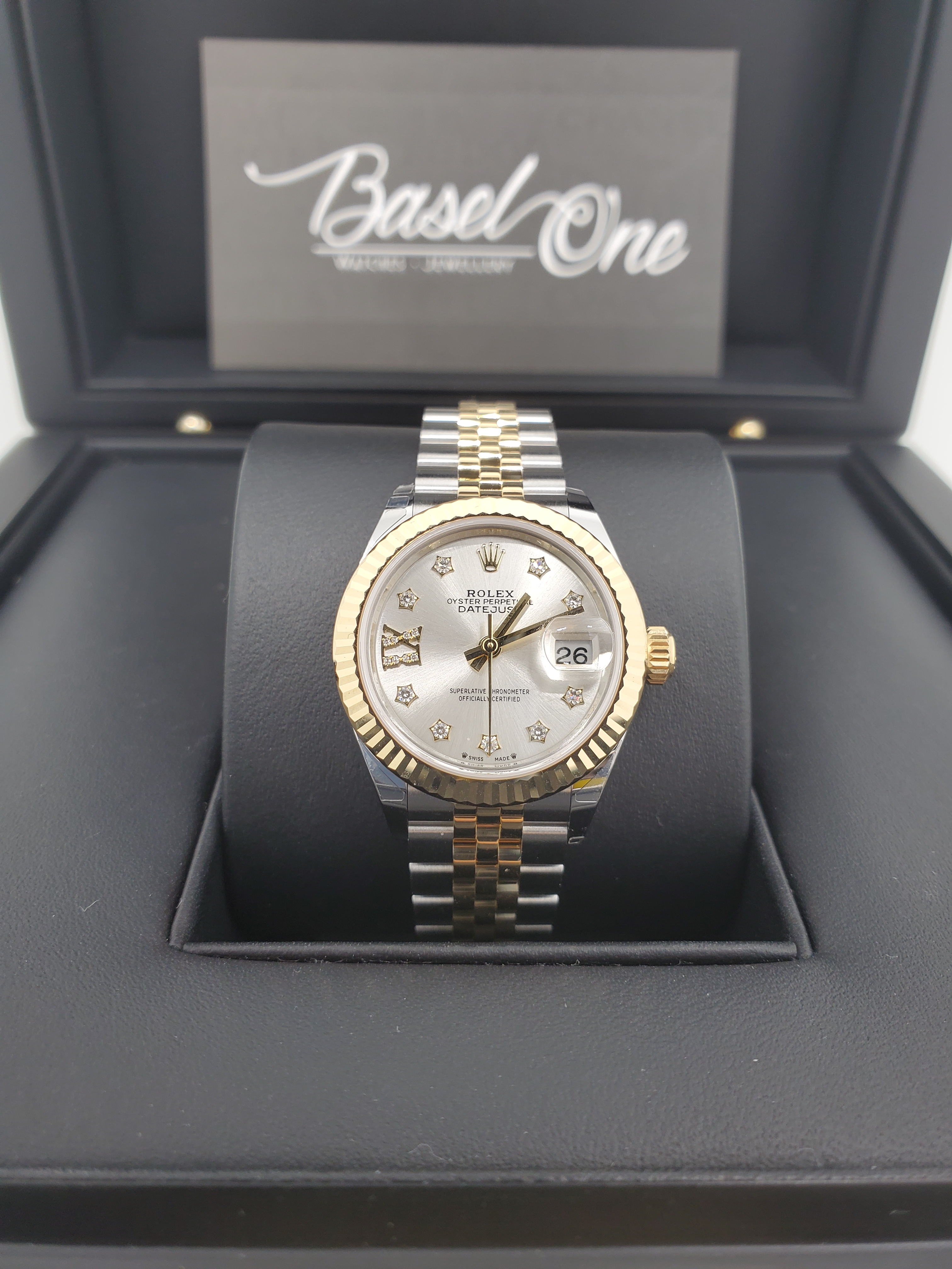 BRAND NEW ROLEX 279173 SILVER DIAL WITH DIAMOND YELLOW GOLD STEEL DATEJUST JUBILEE STRAP 28 MM