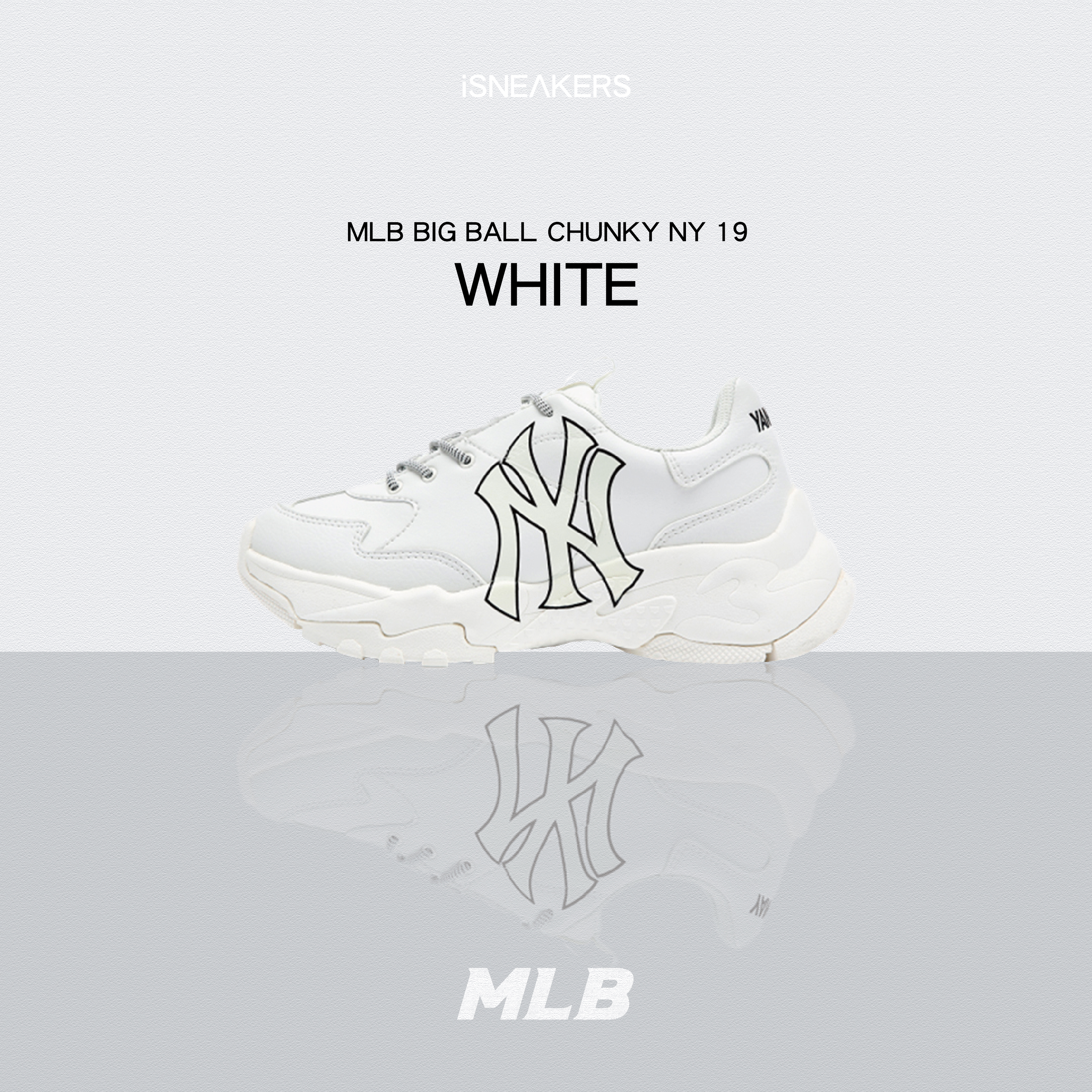 iSNEAKERS｜MLB Big Ball Chunky NY 19 "White" 經典大LOGO 老爹鞋 米白 3ASHC104N-50IVS
