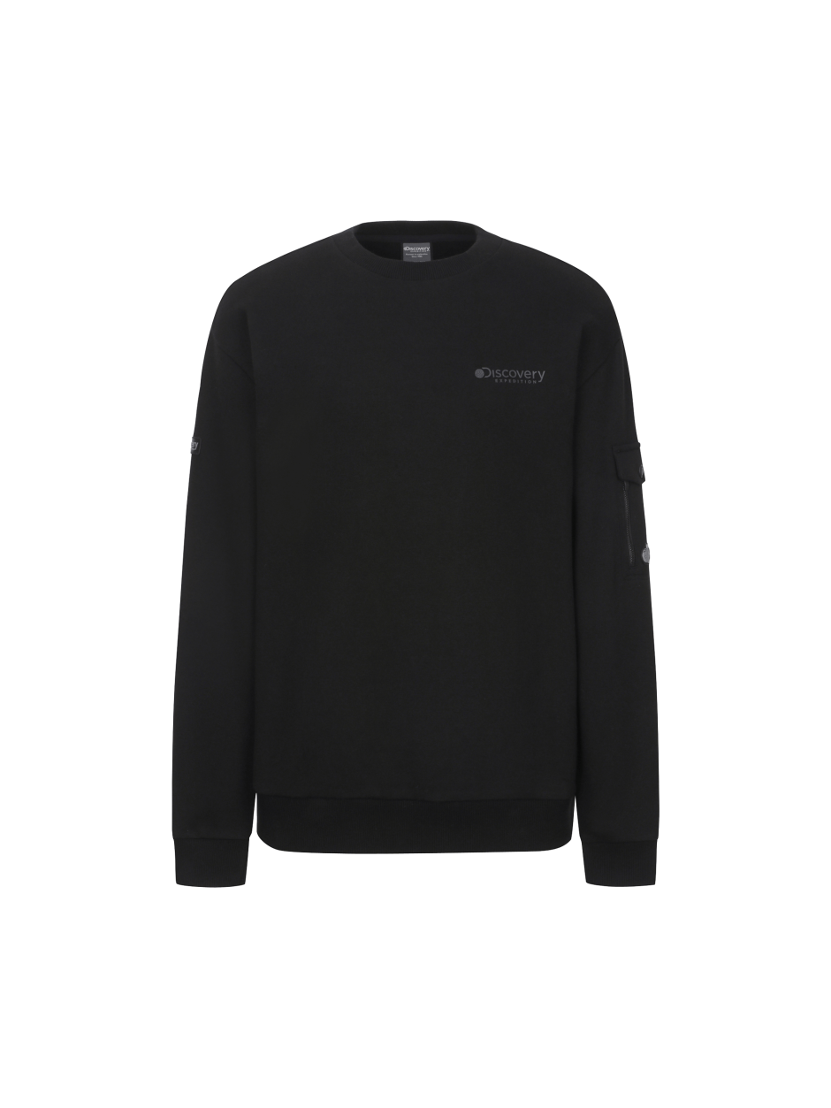 Discovery 素色 小LOGO 長袖 大學T 黑色 男
