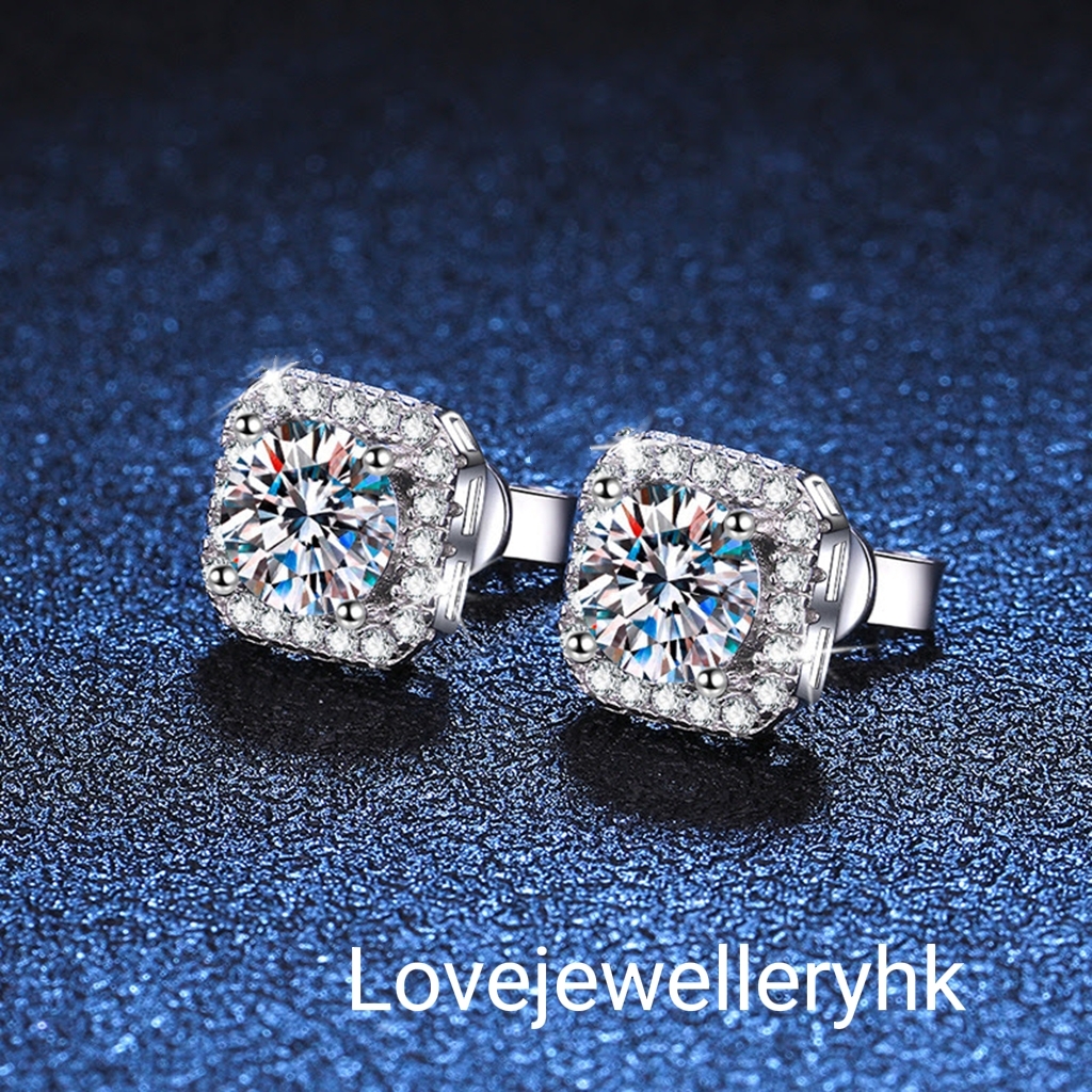 方包莫桑鑽耳環   E1C042