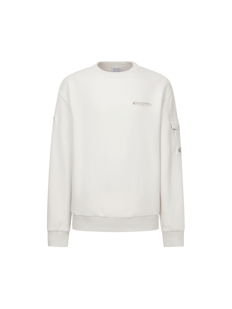 Discovery 素色 小LOGO 長袖 大學T 白色 男