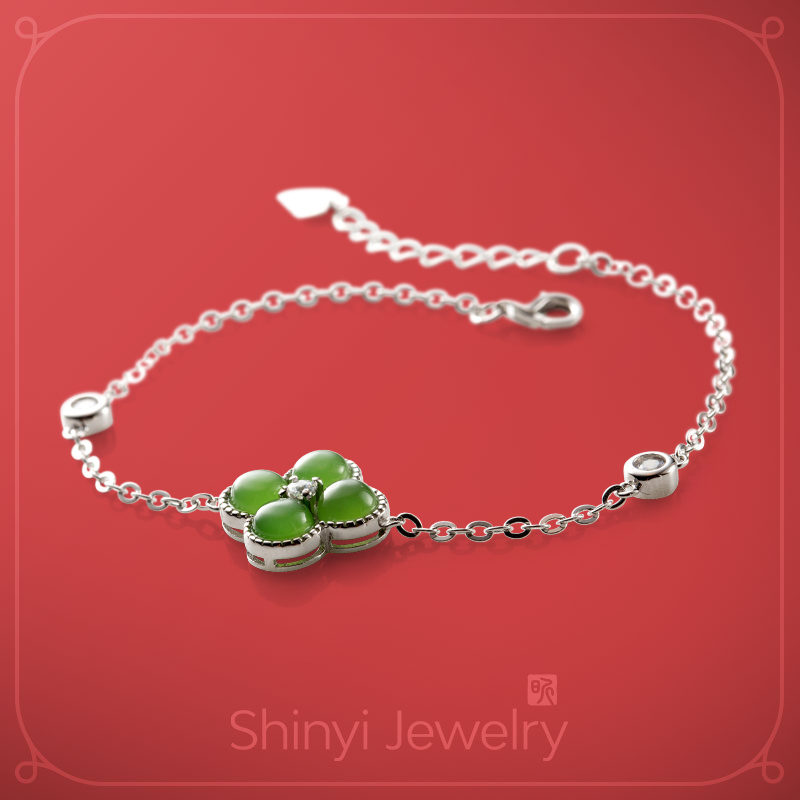 名媛款四葉草天然碧玉手鍊