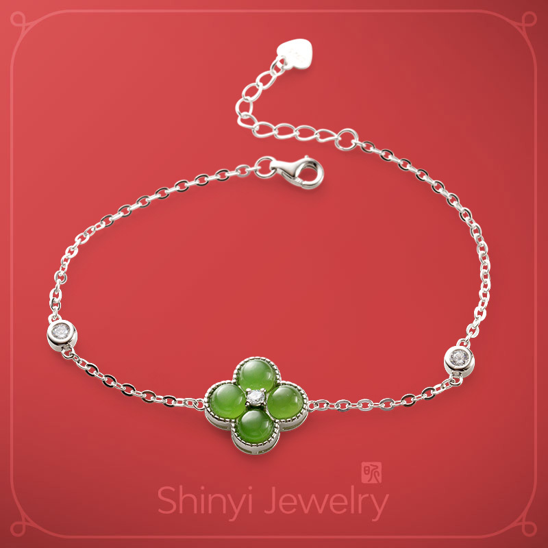 名媛款四葉草天然碧玉手鍊