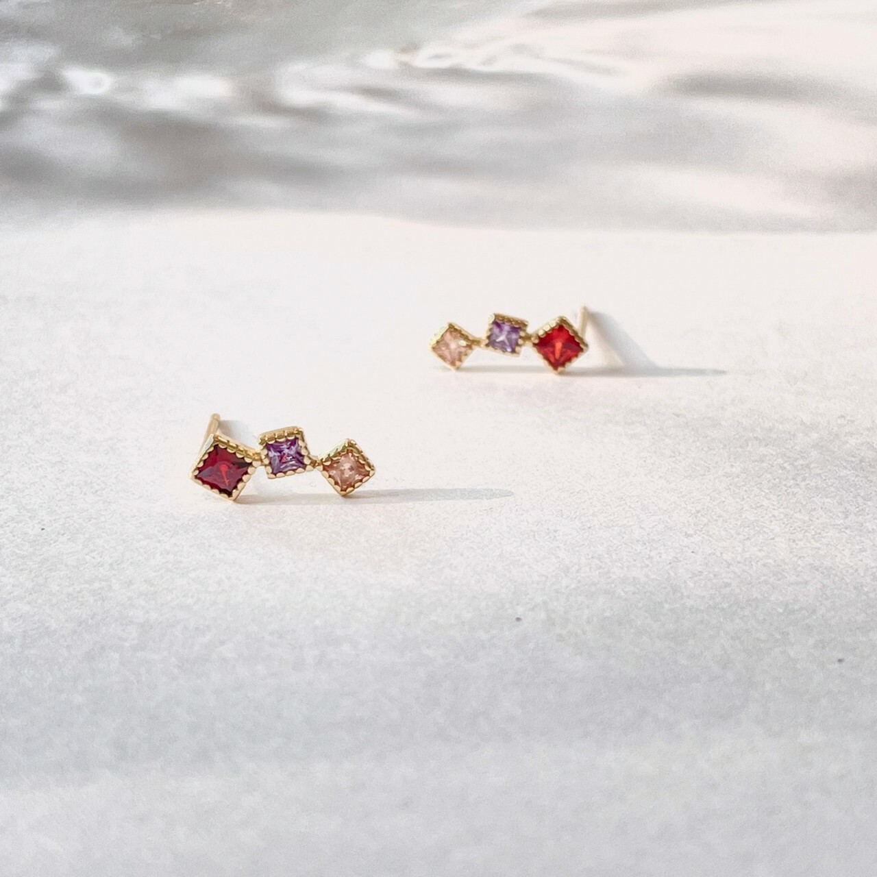 │簡約│方形彩虹糖 • 耳針耳夾 • 純銀耳環 • 可碰水 抗過敏 S925