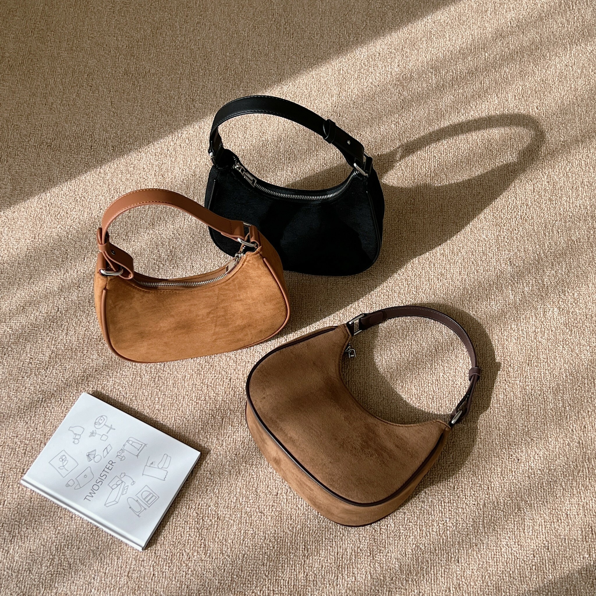 氛圍感麂皮半月腋下包/三色