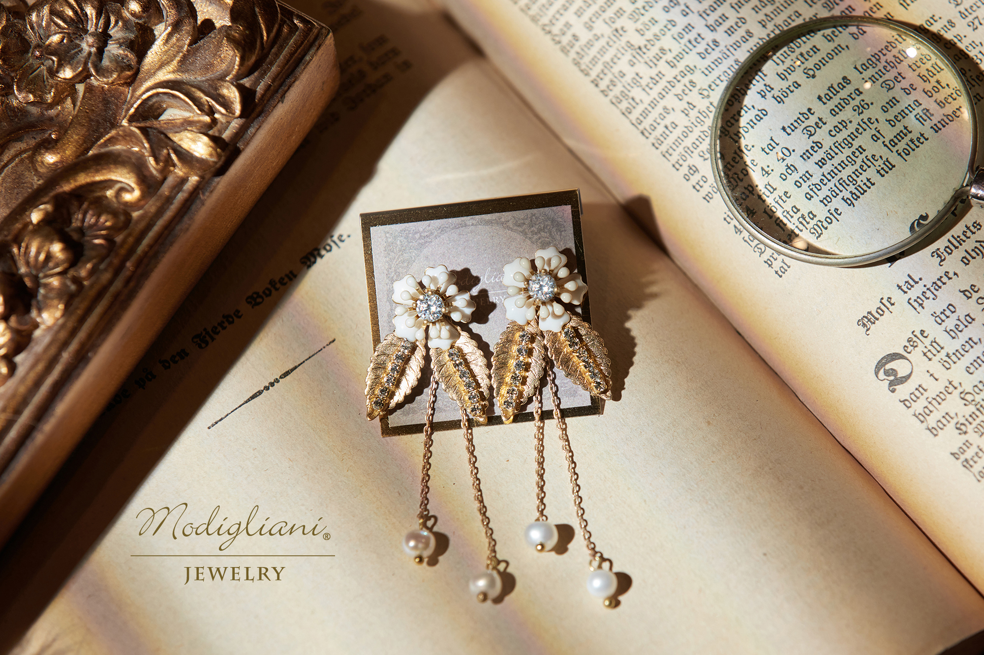 黃銅飾品, 耳環,飾品, 黃銅,鋯石,花草,流蘇,兩戴式