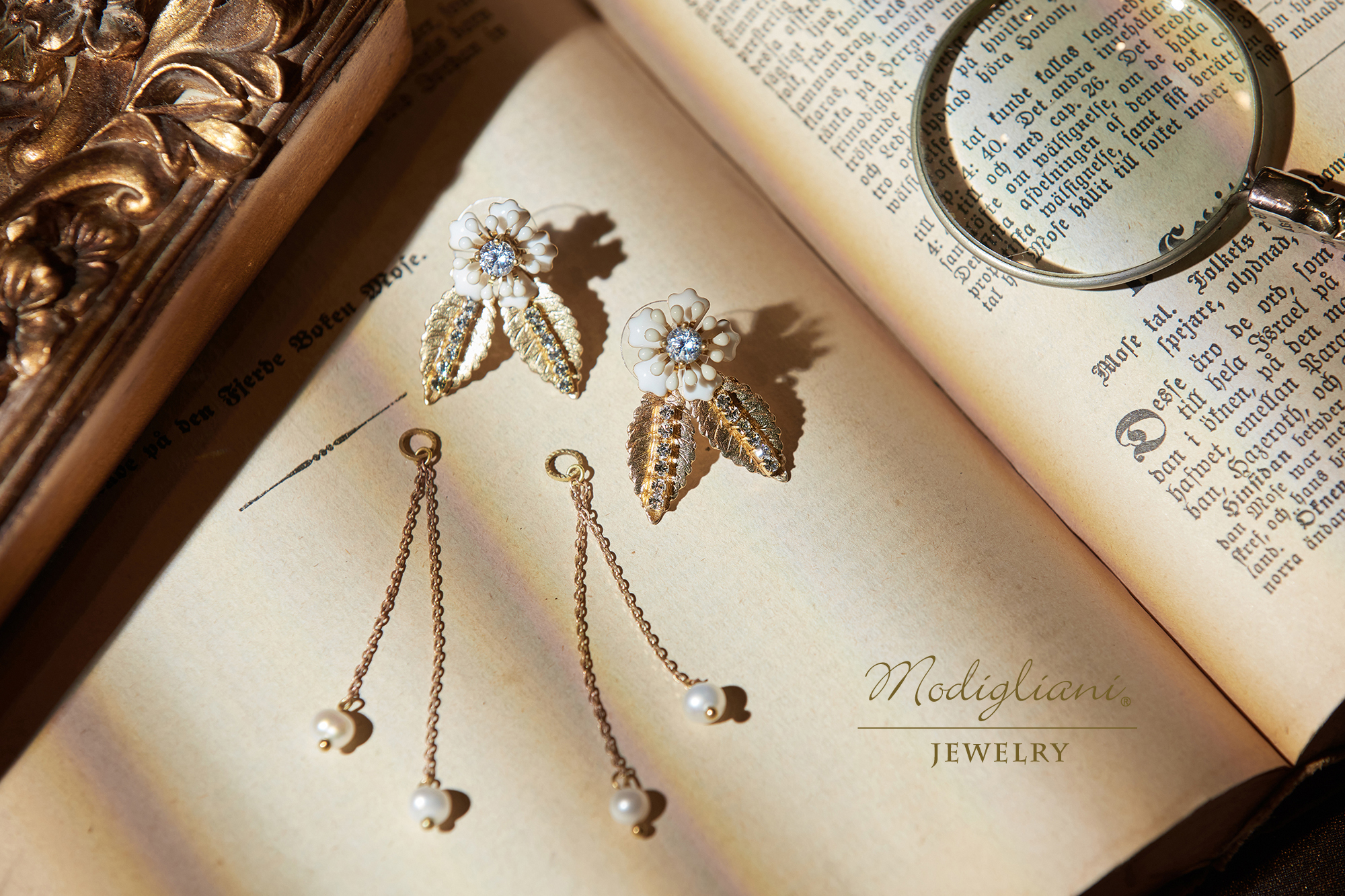 黃銅飾品, 耳環,飾品, 黃銅,鋯石,花草,流蘇,兩戴式