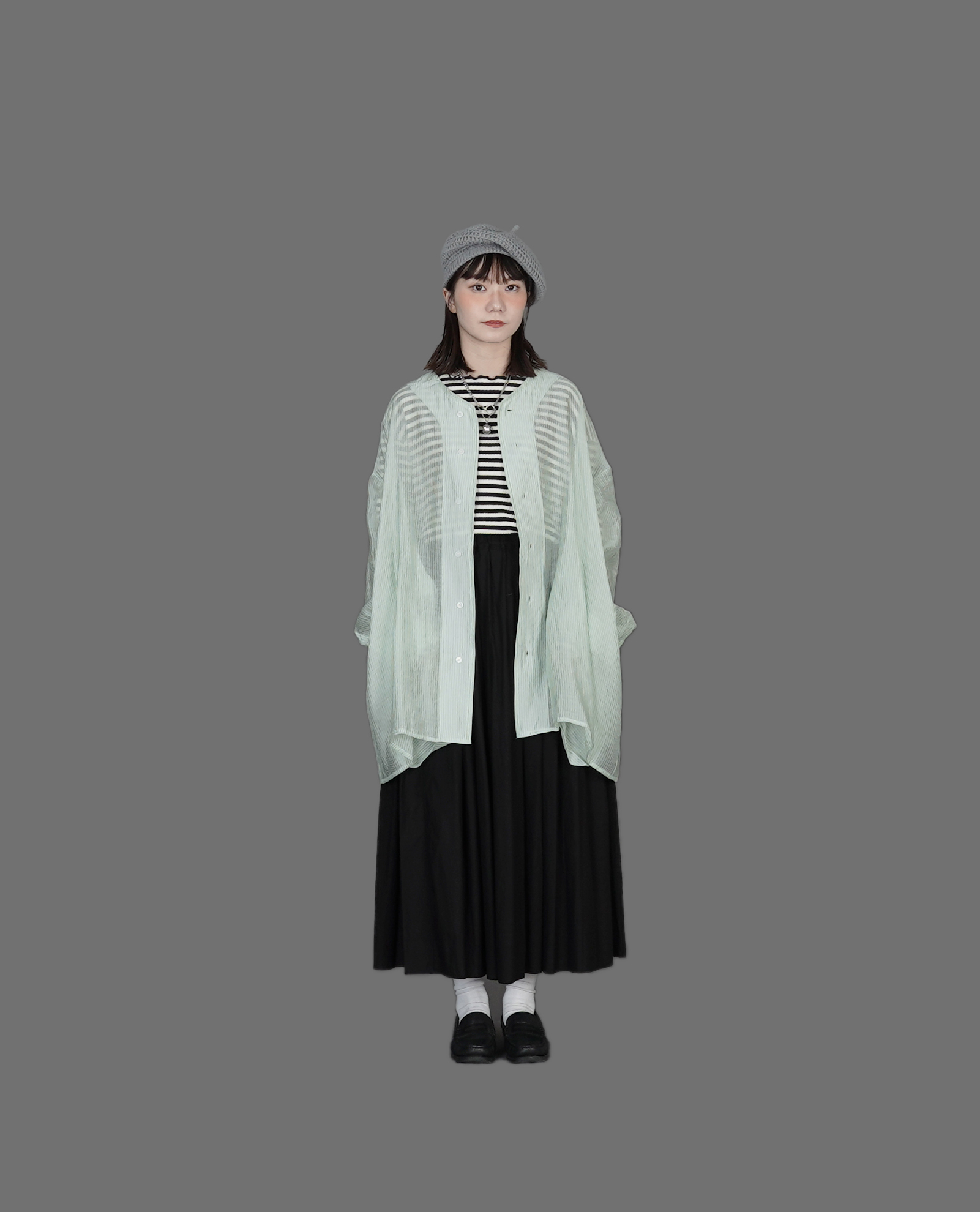 O.POism 歐波医生棒球領透膚條紋襯衫