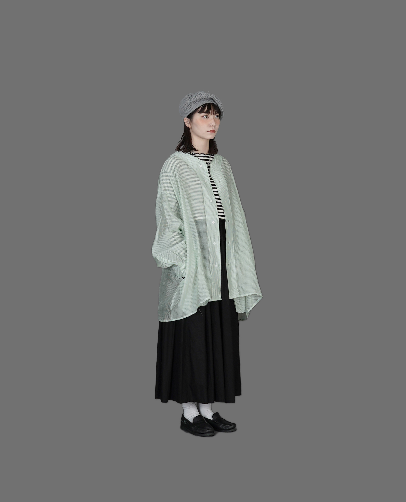 O.POism 歐波医生棒球領透膚條紋襯衫