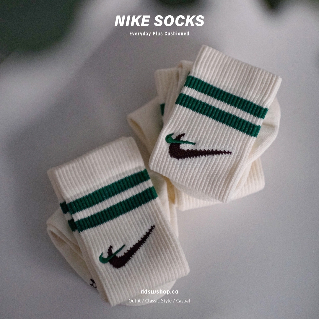 Nike Everyday Plus Cushioned 襪子 長襪 米白 綠色 刺繡Logo 雙勾 條紋 DQ9165-133