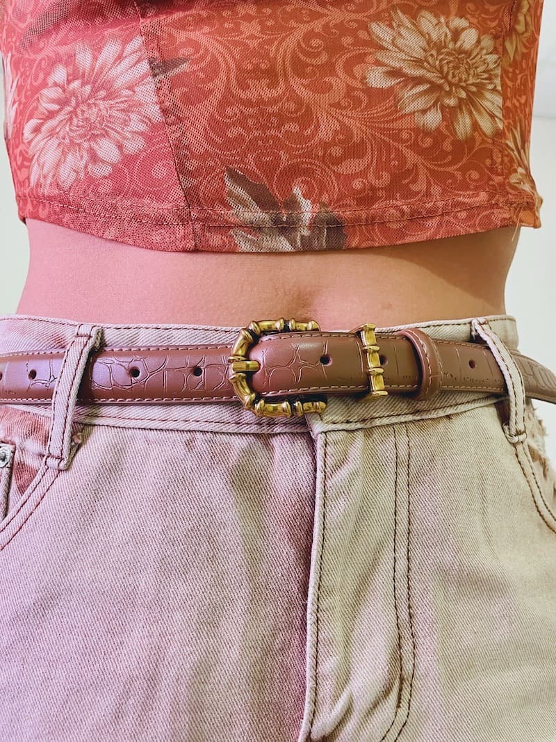 Vintag焦糖金屬扣皮帶