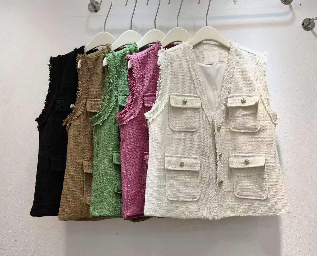 COCO Tweed Vest Golden Button Jacket JK22S0971