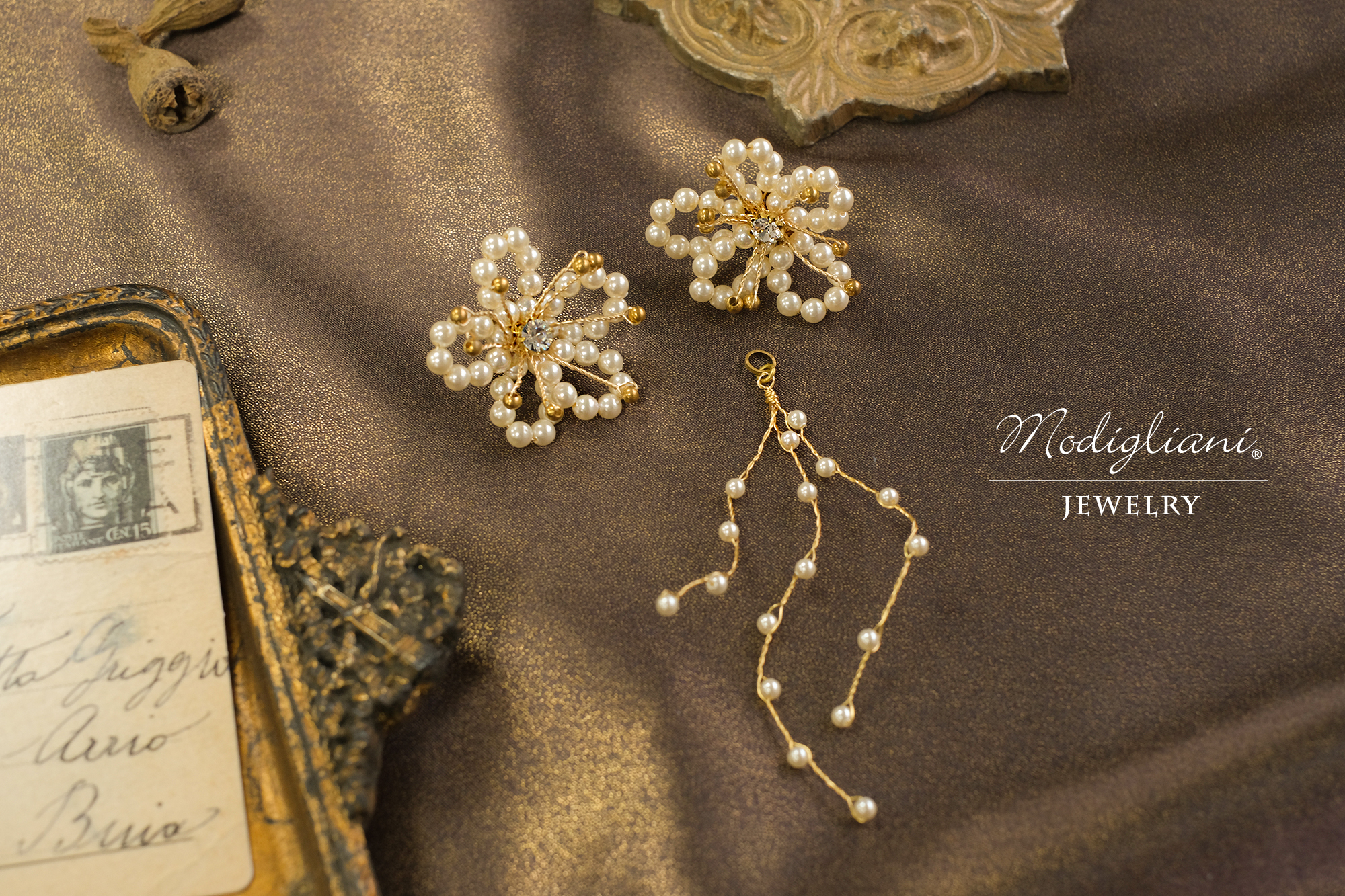 黃銅飾品,黃銅,兩戴式耳環,花草,施華洛世奇水晶珍珠,鋯石,珠寶編織,華麗