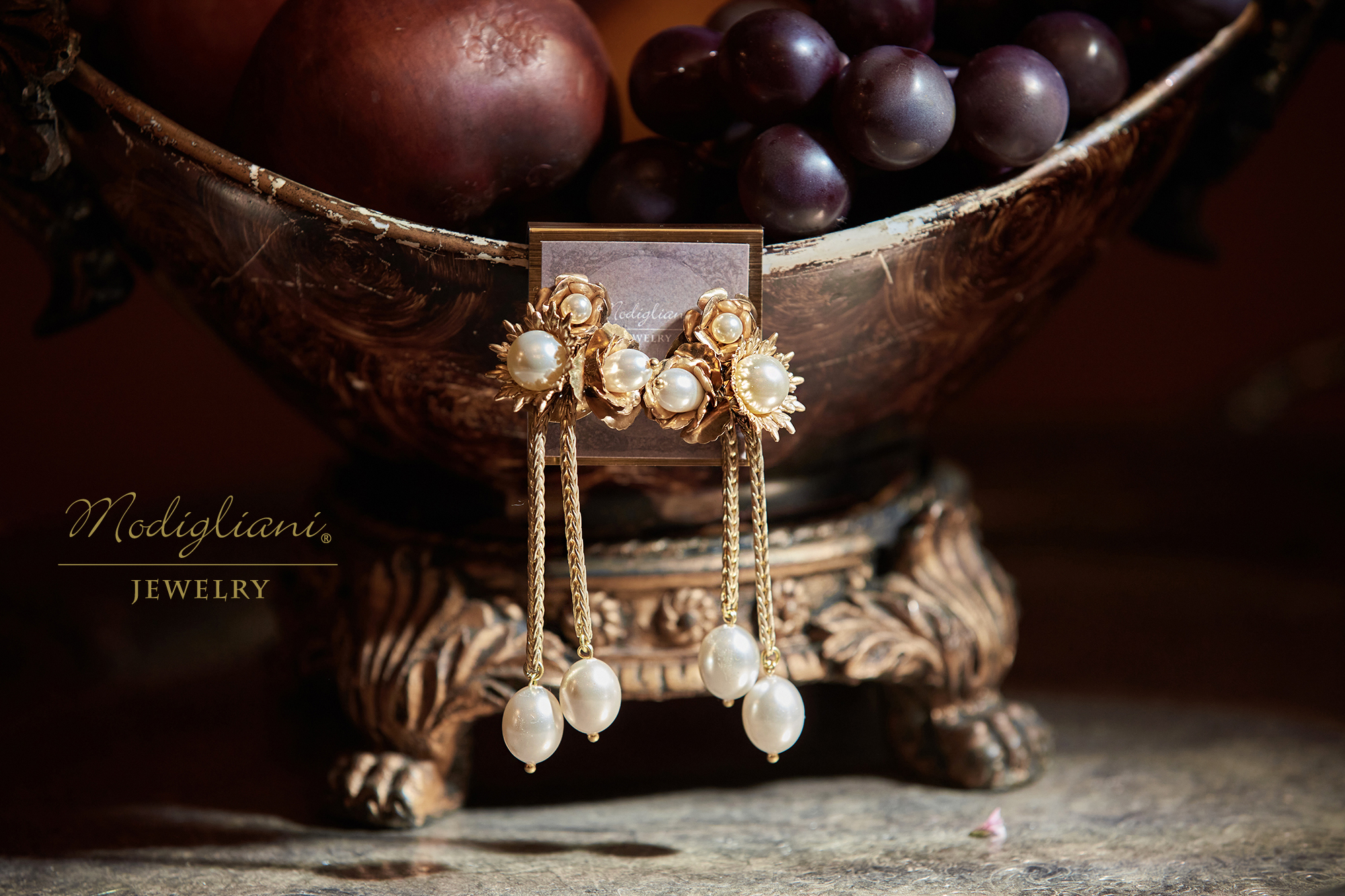 黃銅飾品,黃銅,耳環,花草,華麗,施華洛世奇水晶珍珠,母貝珠,搶眼