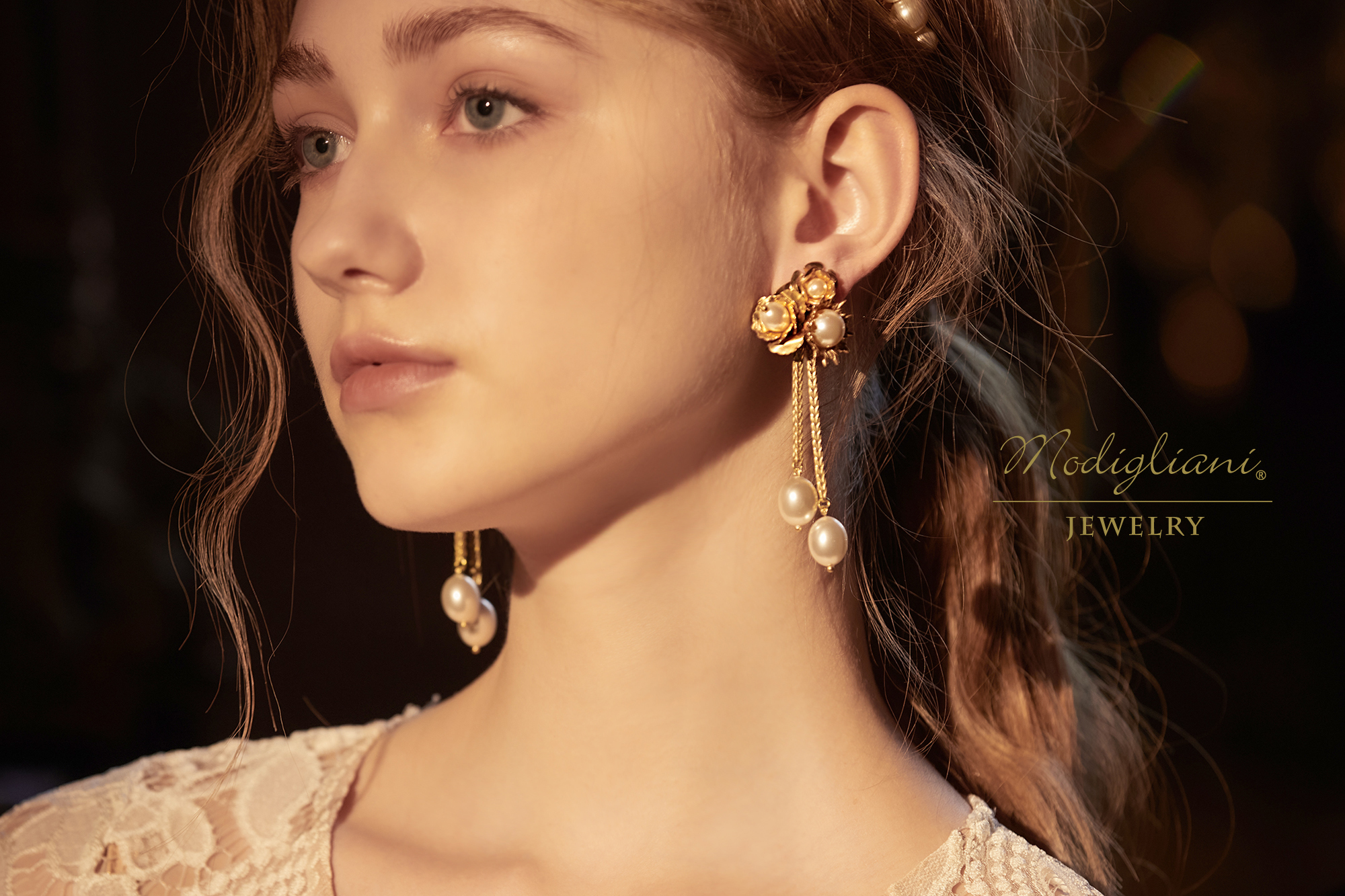 黃銅飾品,黃銅,耳環,花草,華麗,施華洛世奇水晶珍珠,母貝珠,搶眼