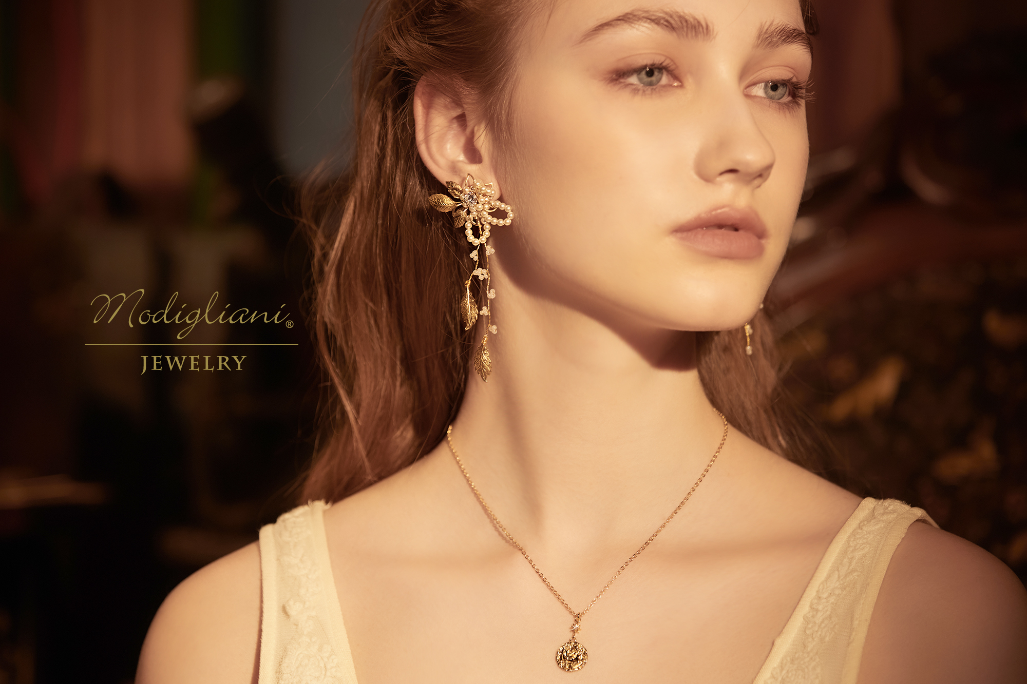 黃銅飾品,黃銅,花草,仙女,鋯石,施華洛世奇水晶珍珠,兩戴式耳環,華麗