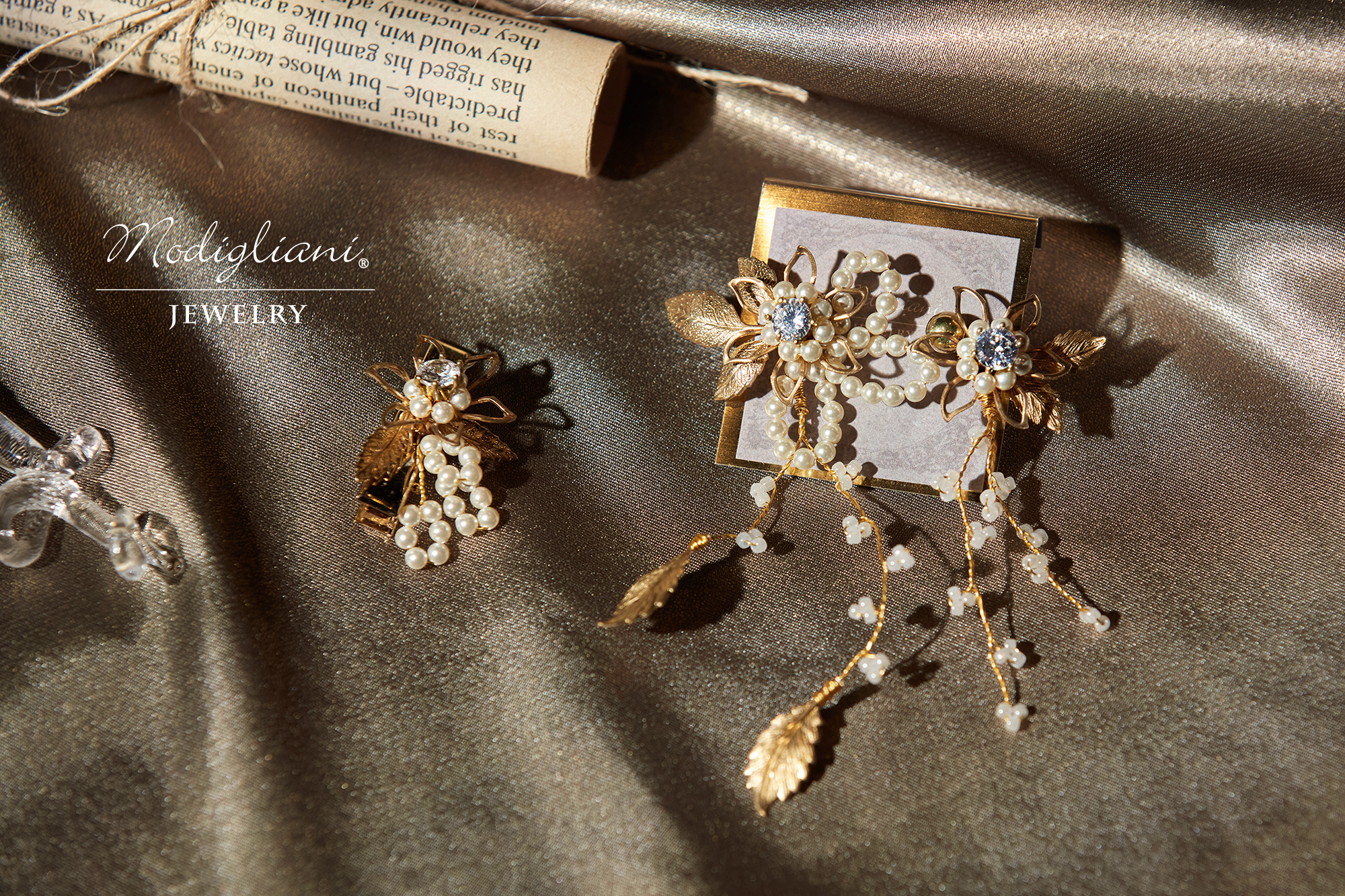 黃銅飾品,黃銅,花草,仙女,鋯石,施華洛世奇水晶珍珠,兩戴式耳環,華麗