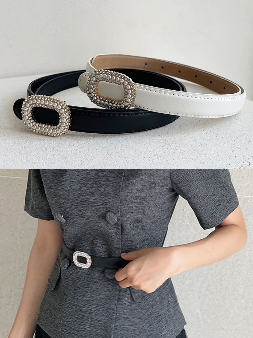 真皮珍珠鑽石皮帶 [ 2色 ]