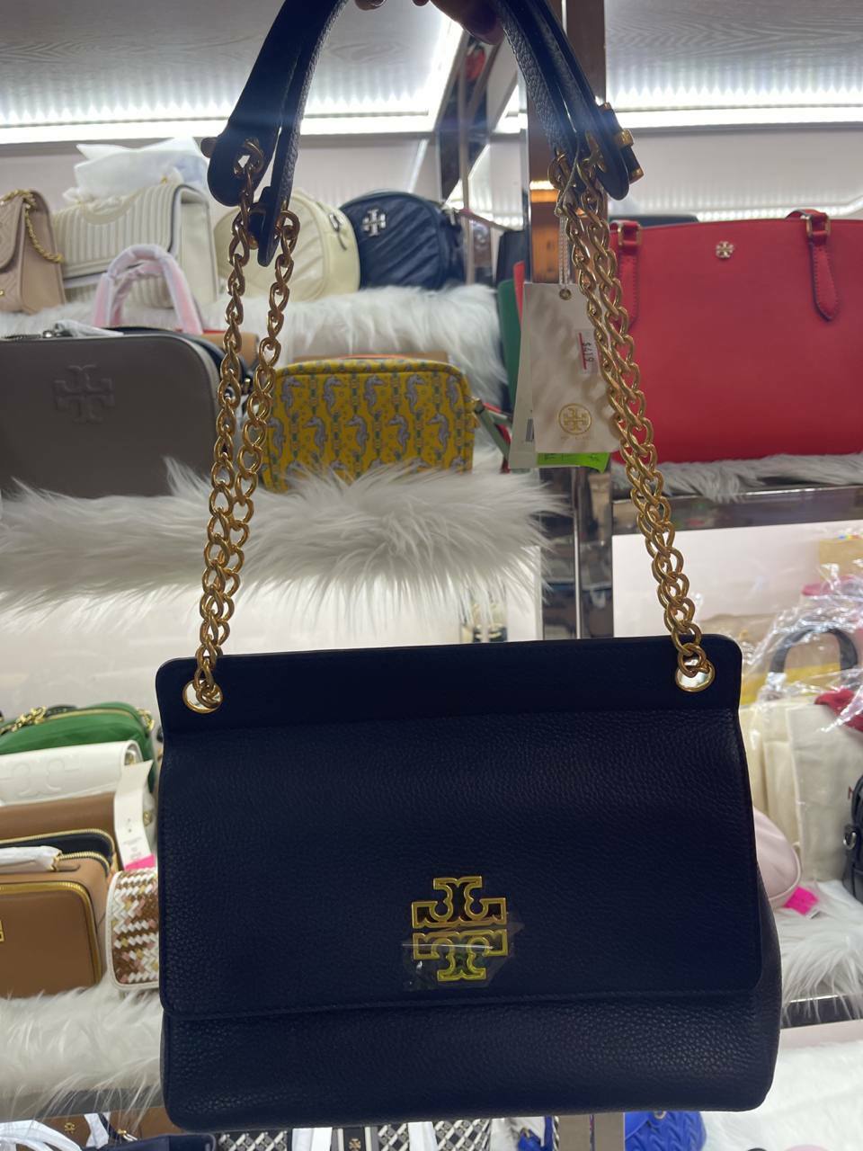 [S] TORY BURCH BRITTEN FLAP SHOULDER BAG,ROYAL NAVY, 67295-403 (STB167)